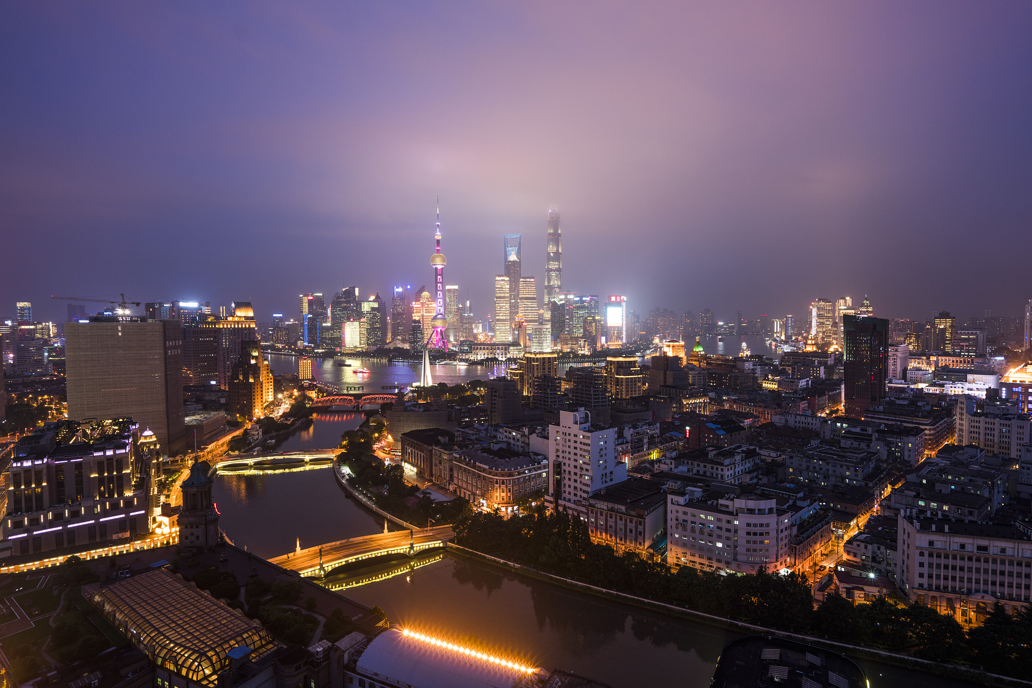 shanghai skyline at night