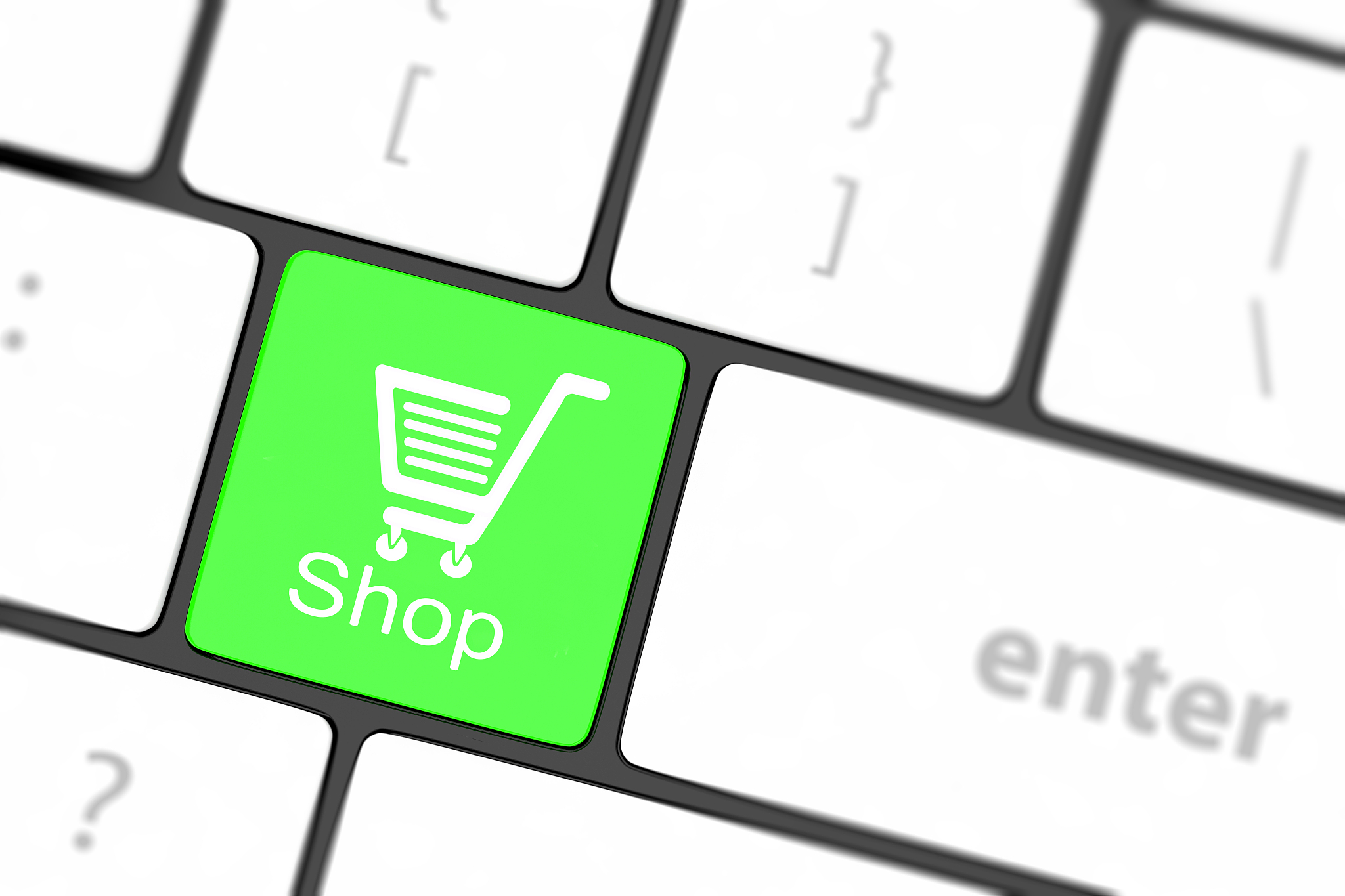 shopping enter button key on white keyboard