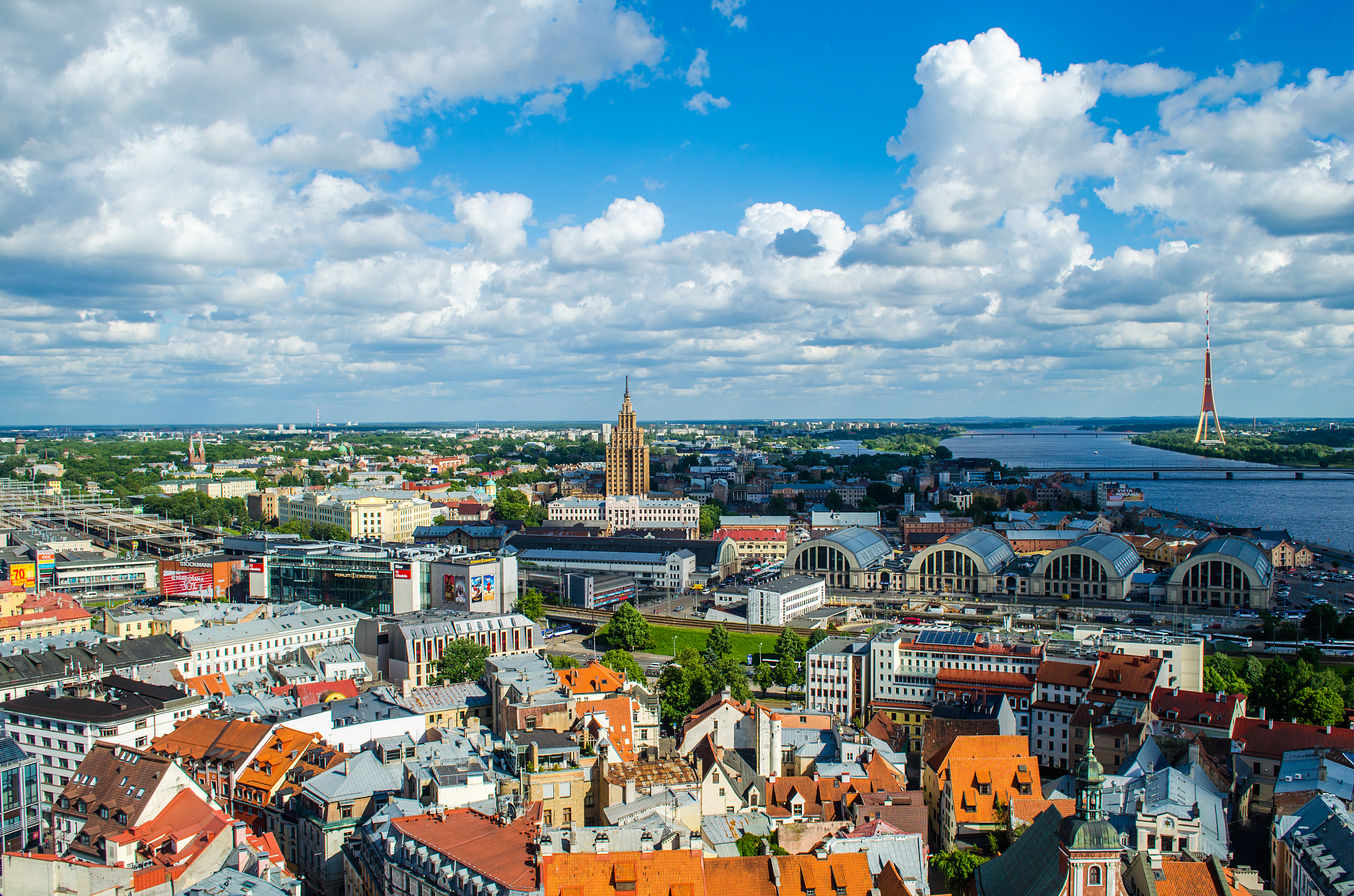 high angle view of townscape against sky