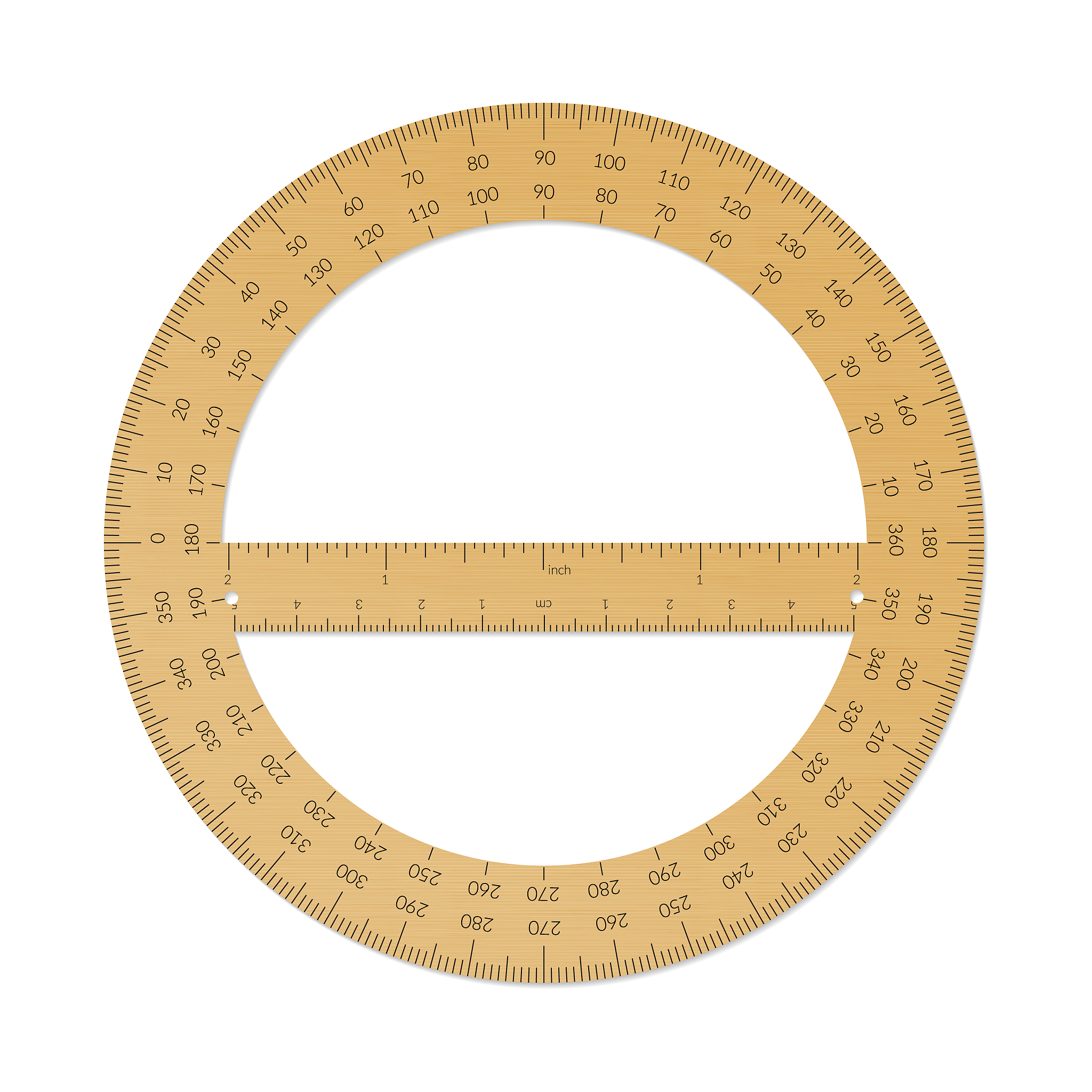 wooden circular protractor with a ruler in metric and imperial u