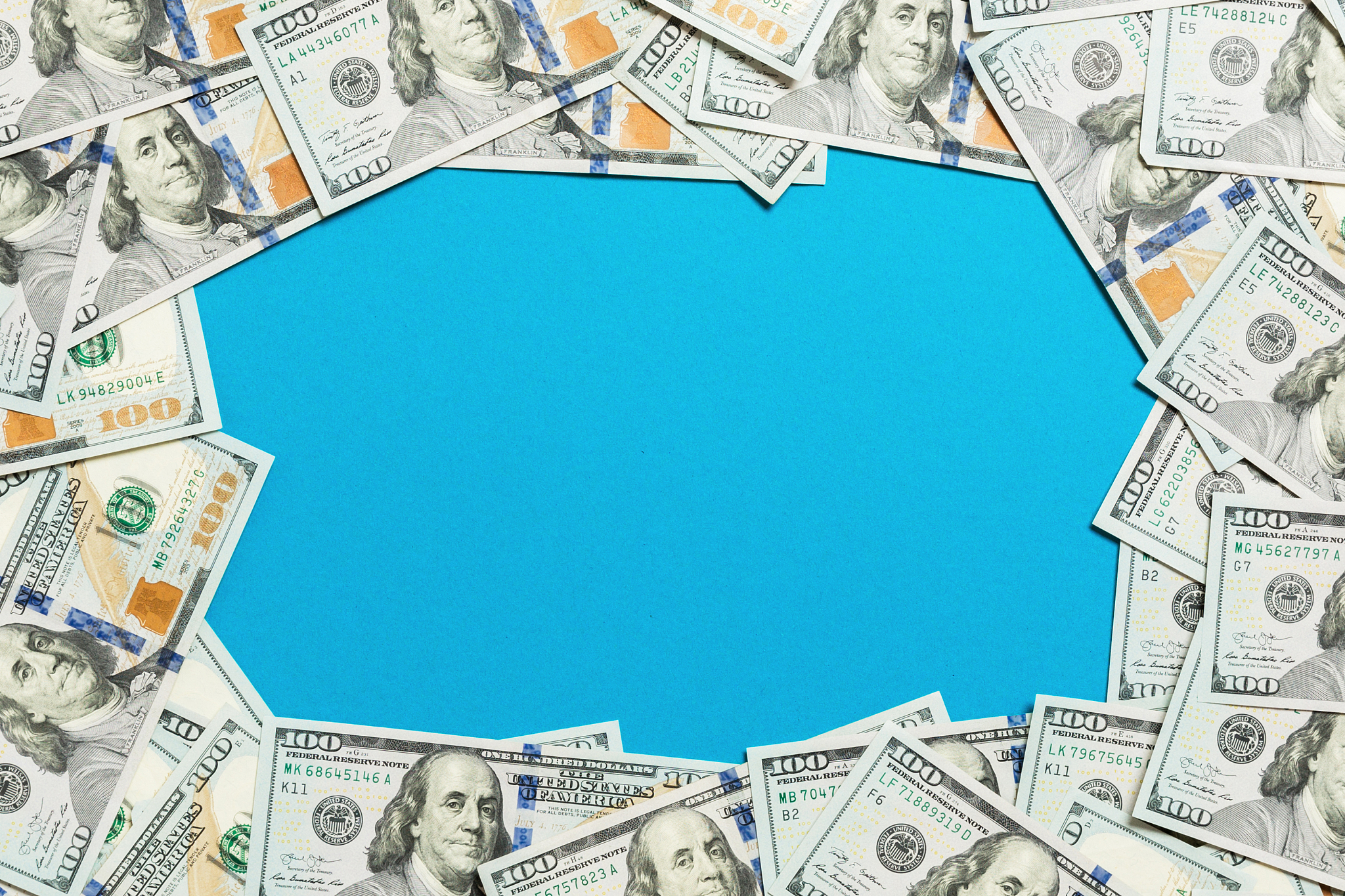 frame of one hundred dollar bills with empty space for your desi