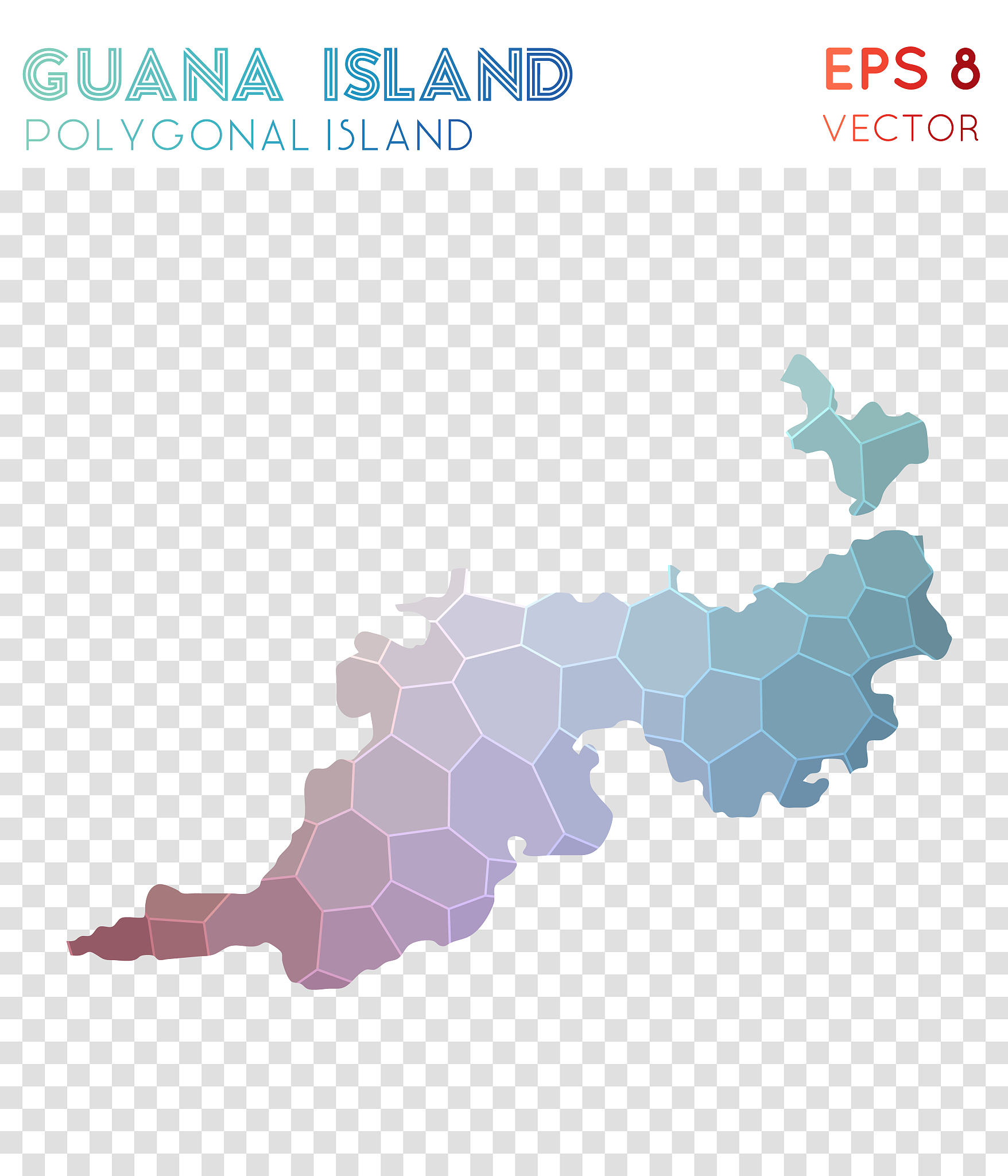 guana island polygonal map, mosaic style island.