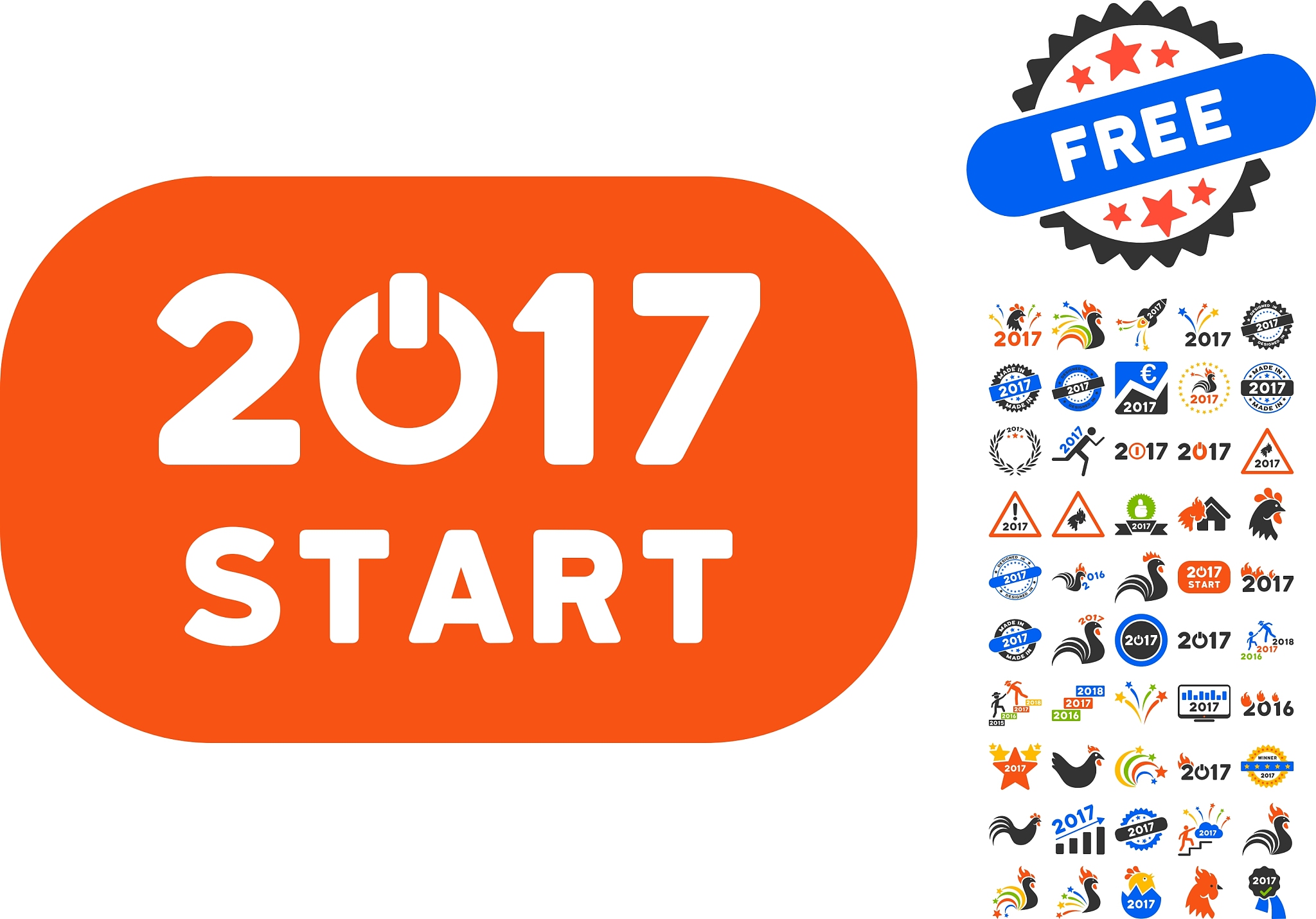 start 2017 year rounded button icon with 2017 year