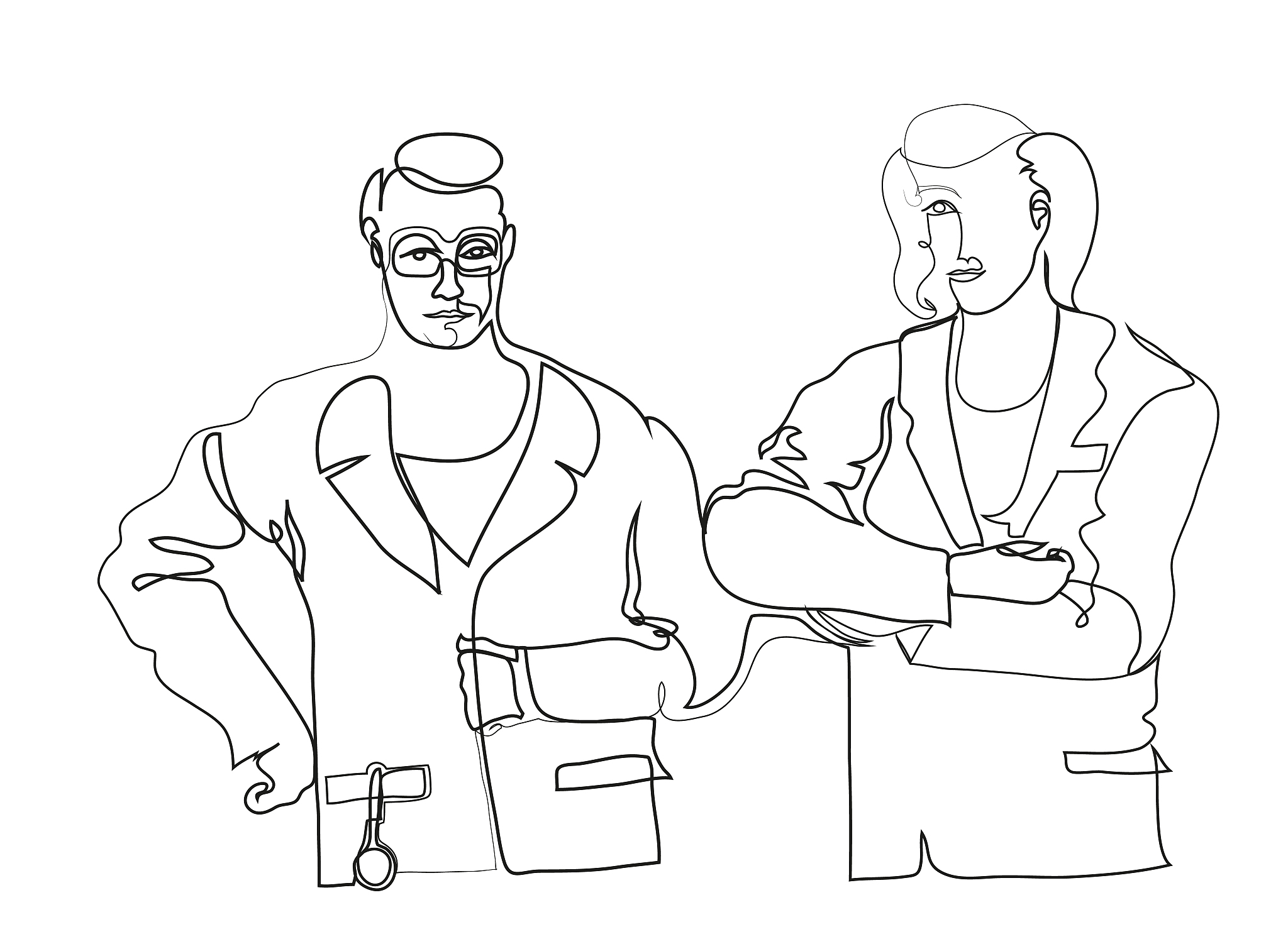 one continuous line drawing of medical workers working together.