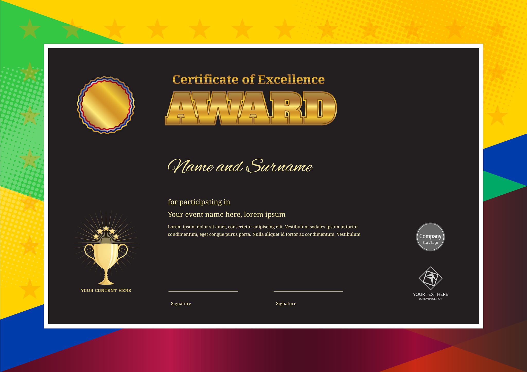 modern award certificate template with colorful