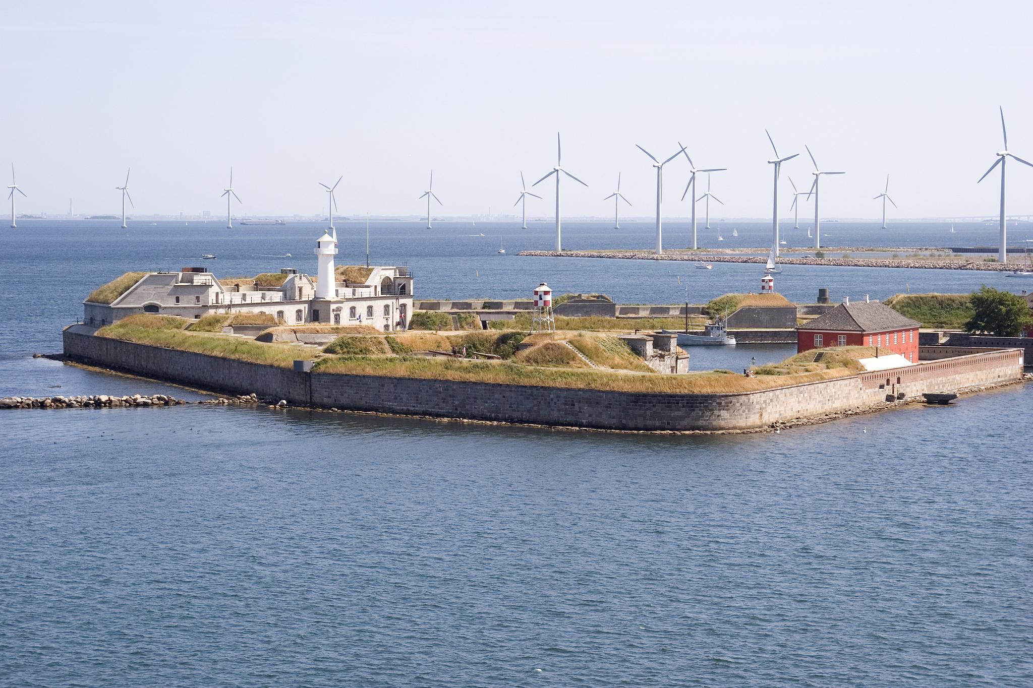 wind turbines around trekroner fort, copenhagen