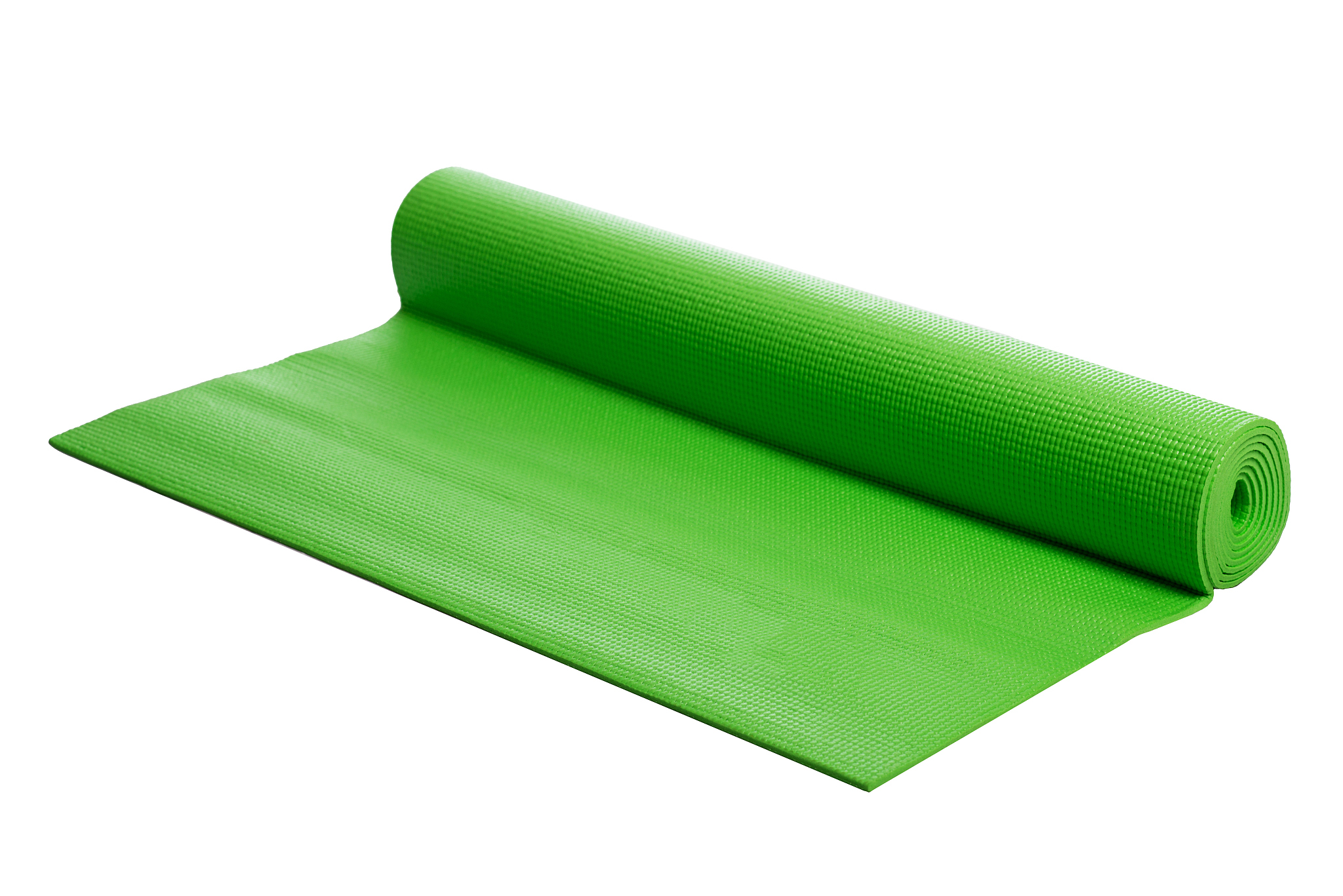 green yoga mat on a white background