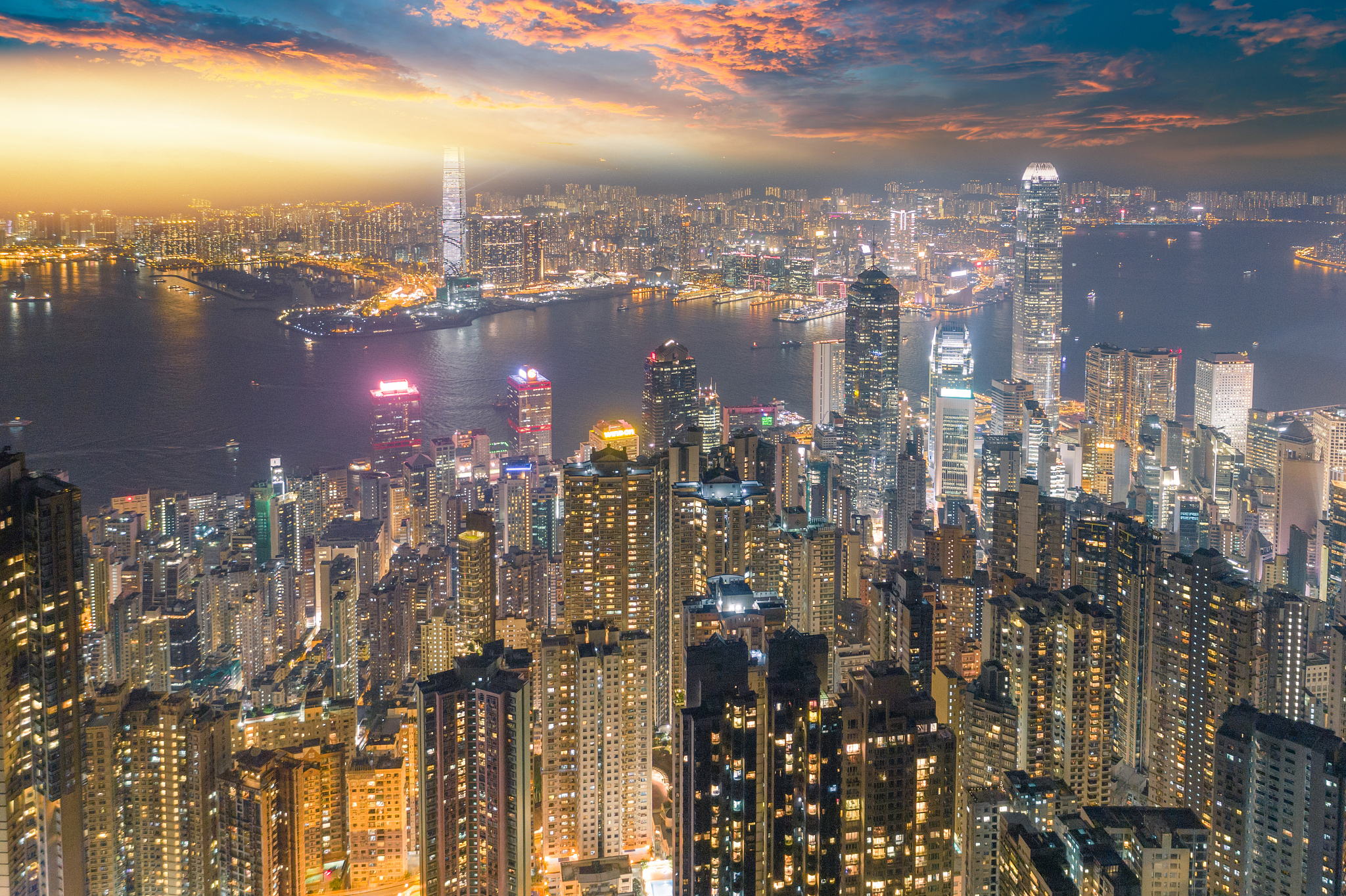 aerial view panoramic of cityscape the hongkong city skyline and