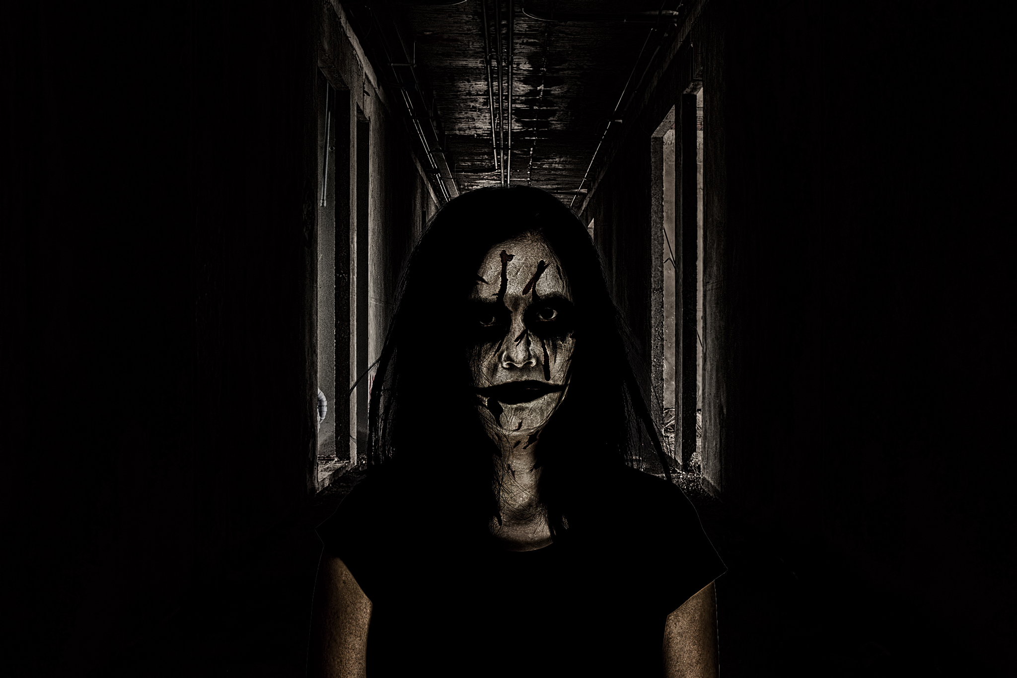 halloween theme:ghost girl horror isolated on black background.f