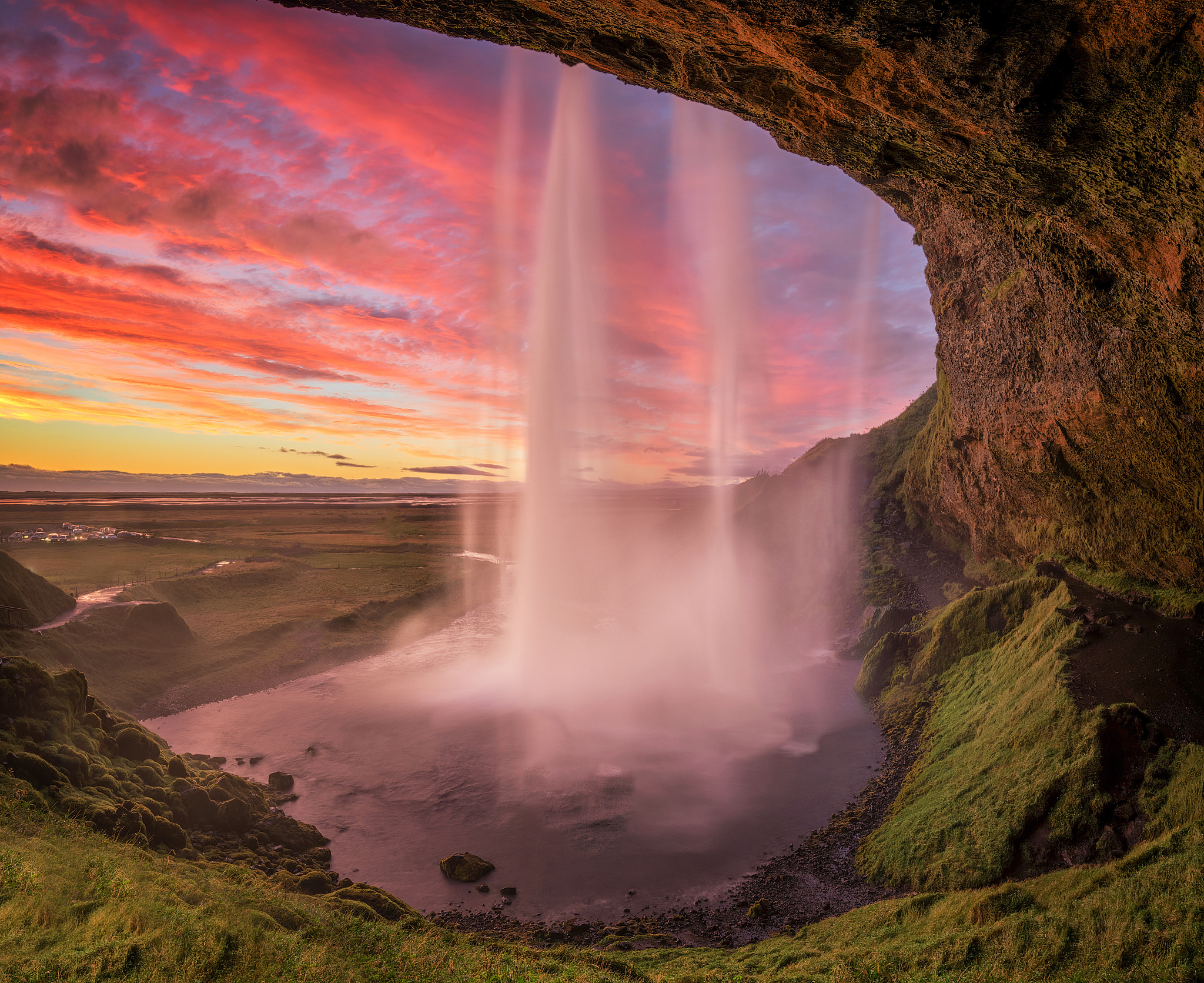 seljalandfoss waterfall in summer time, iceland
