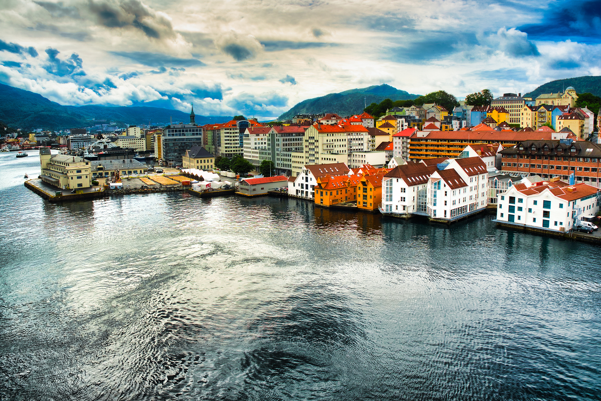 bergen norway coastline buildings and port dramatic landscape