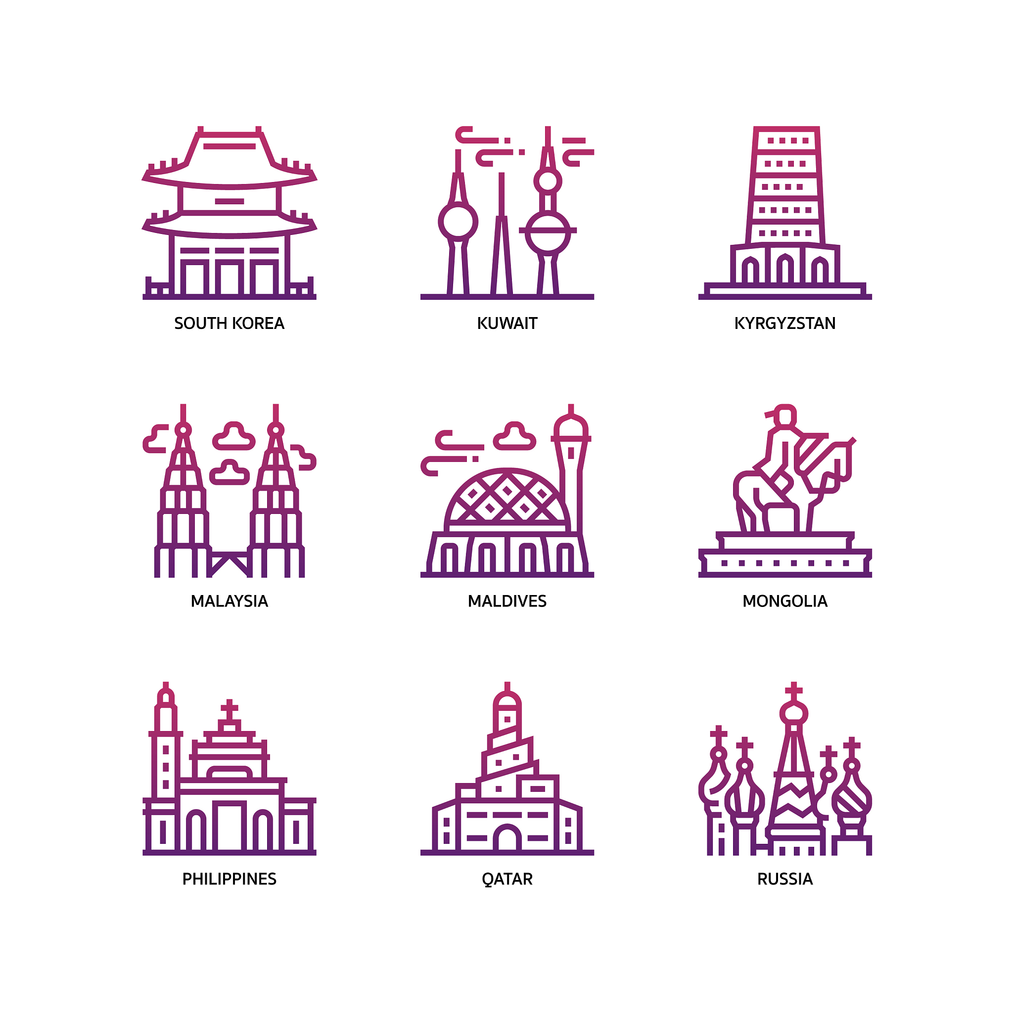 亚洲,著名景点,国际著名景点,大城市,图像,韩国,矢量