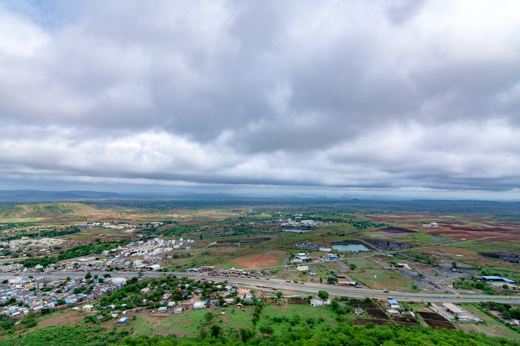 high angle view of townscape against sky