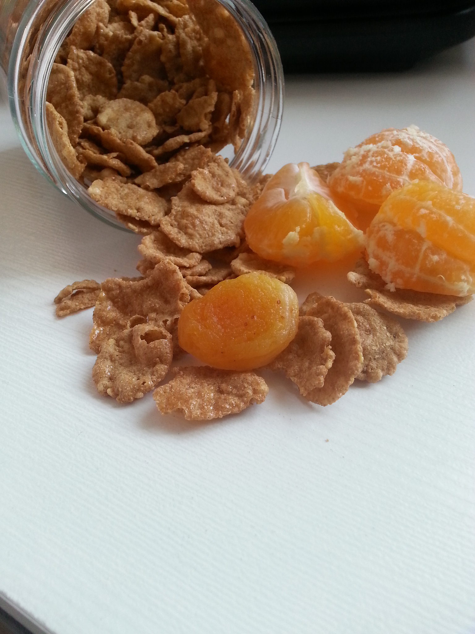 tangerine, corn flakes and jar