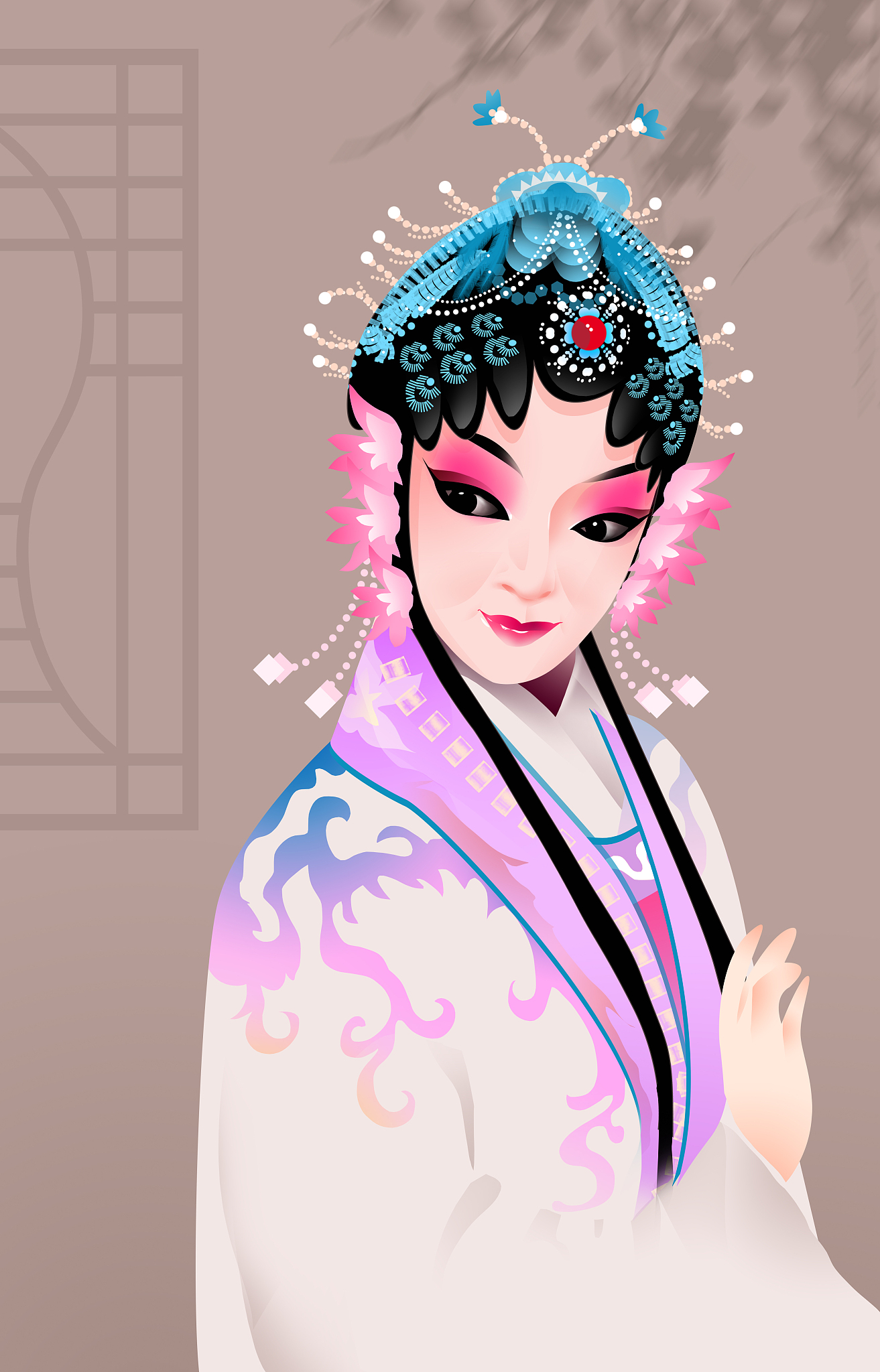 唯美典雅京剧花旦人物插画