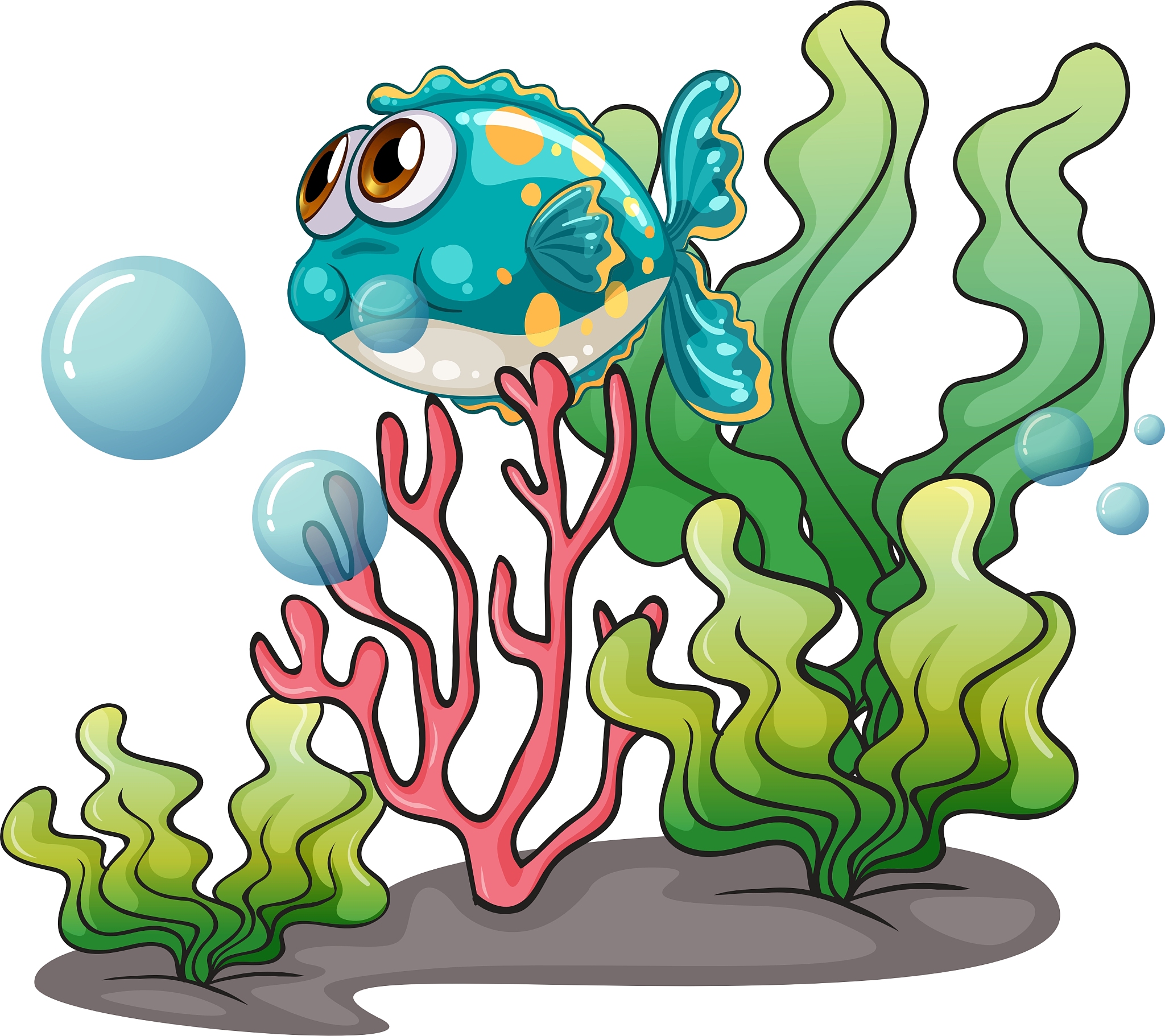 a fish under the sea near the seaweeds