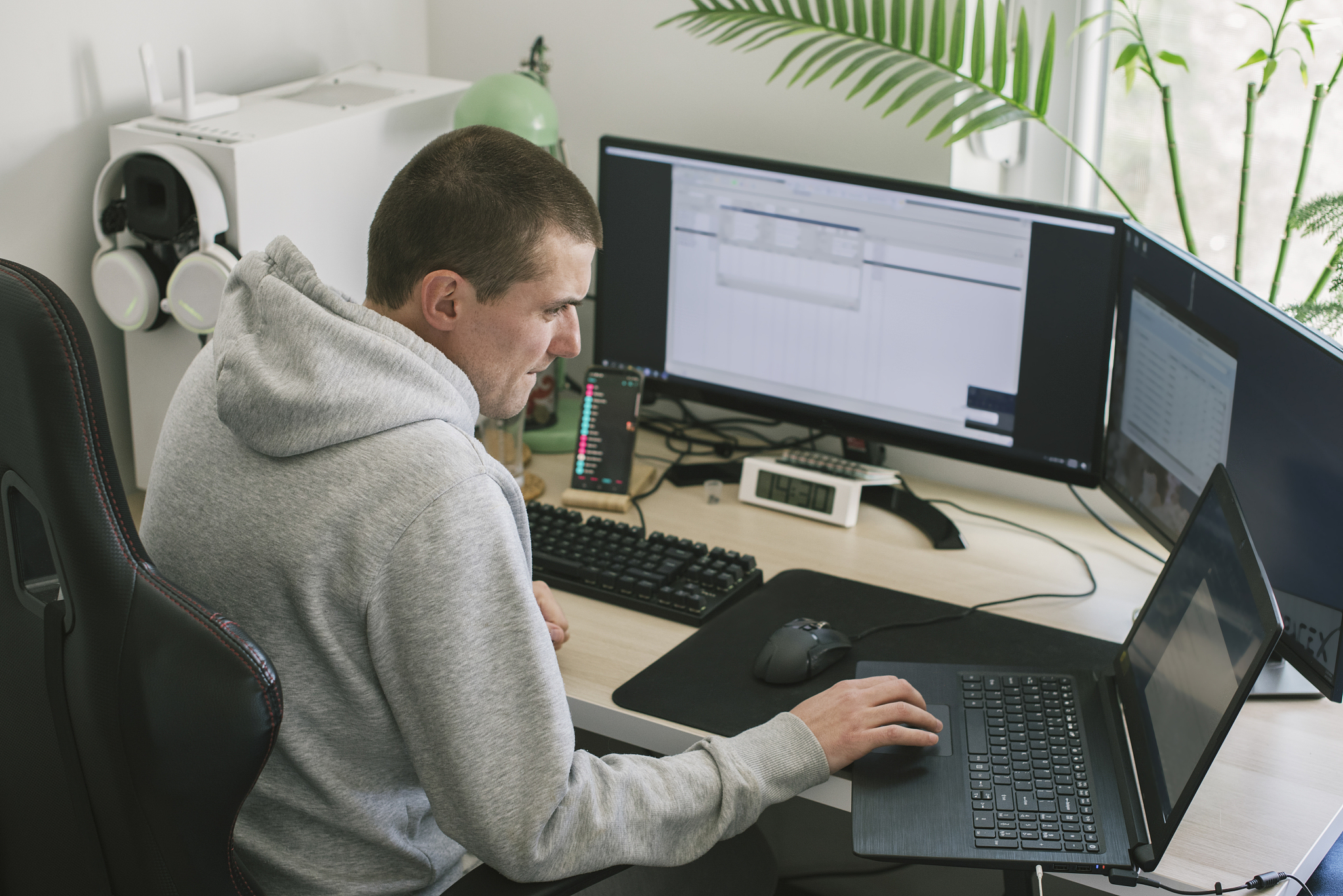 young man working from home