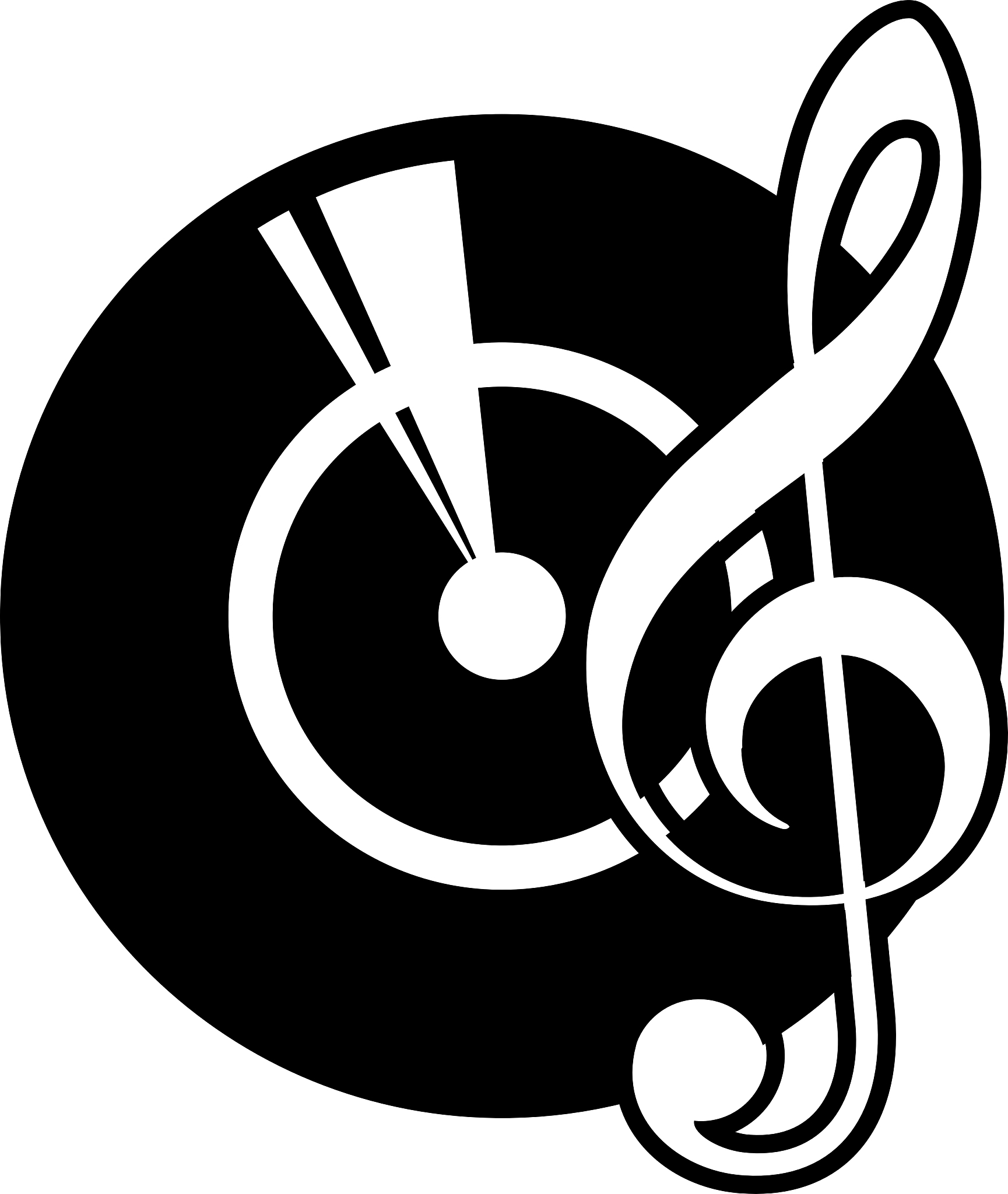 vinyl record and a musical clef