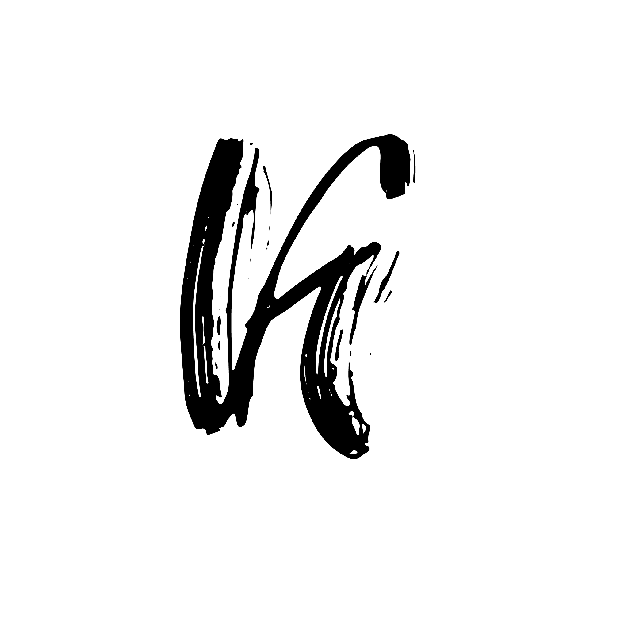 letter k handwritten by dry brush rough strokes