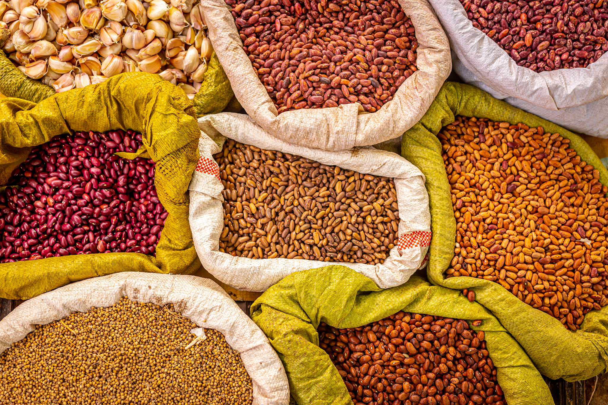 variety of beans and spices, local market
