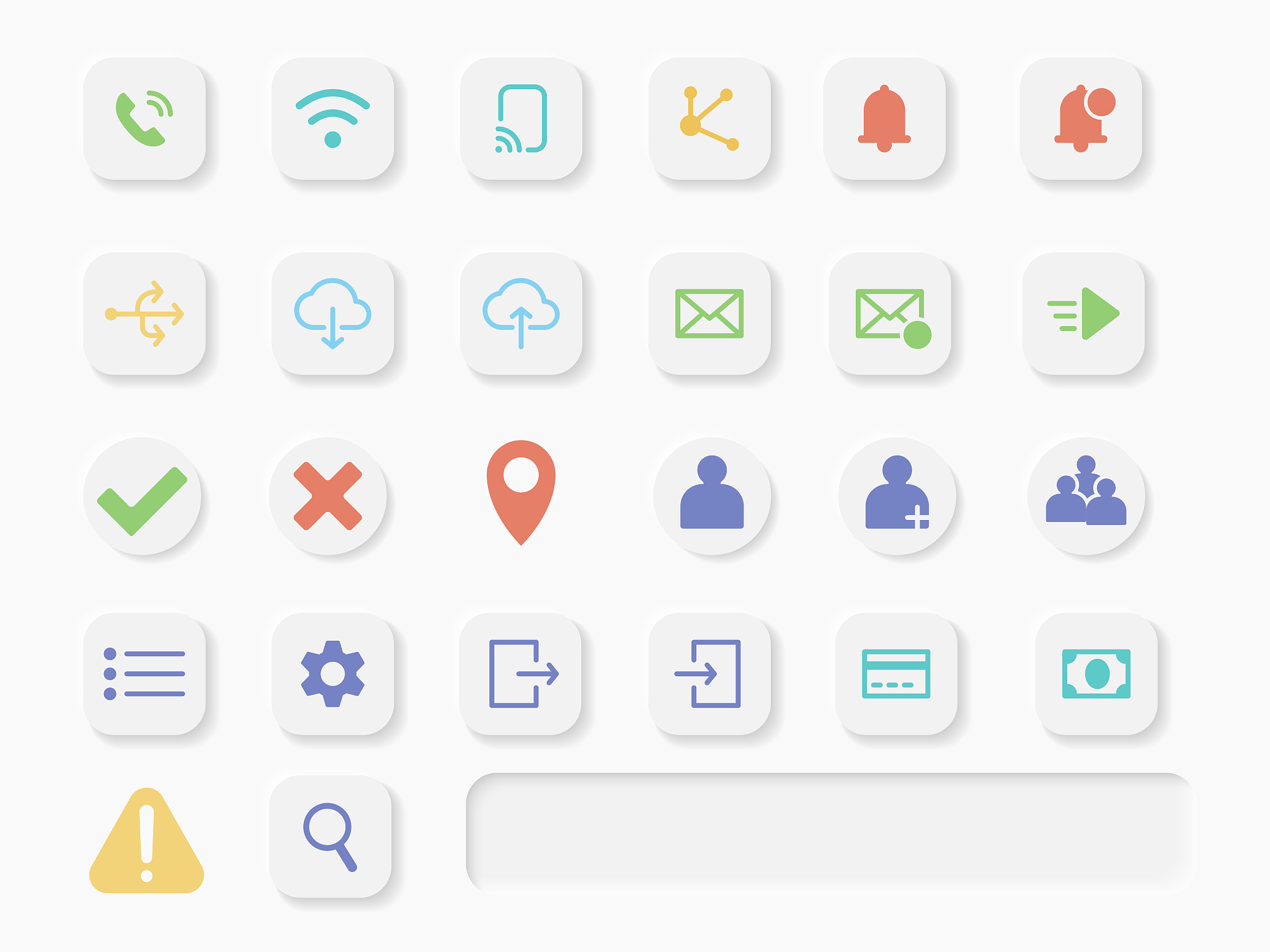 set of colorful flat minimalistic neumorphism buttons and indica