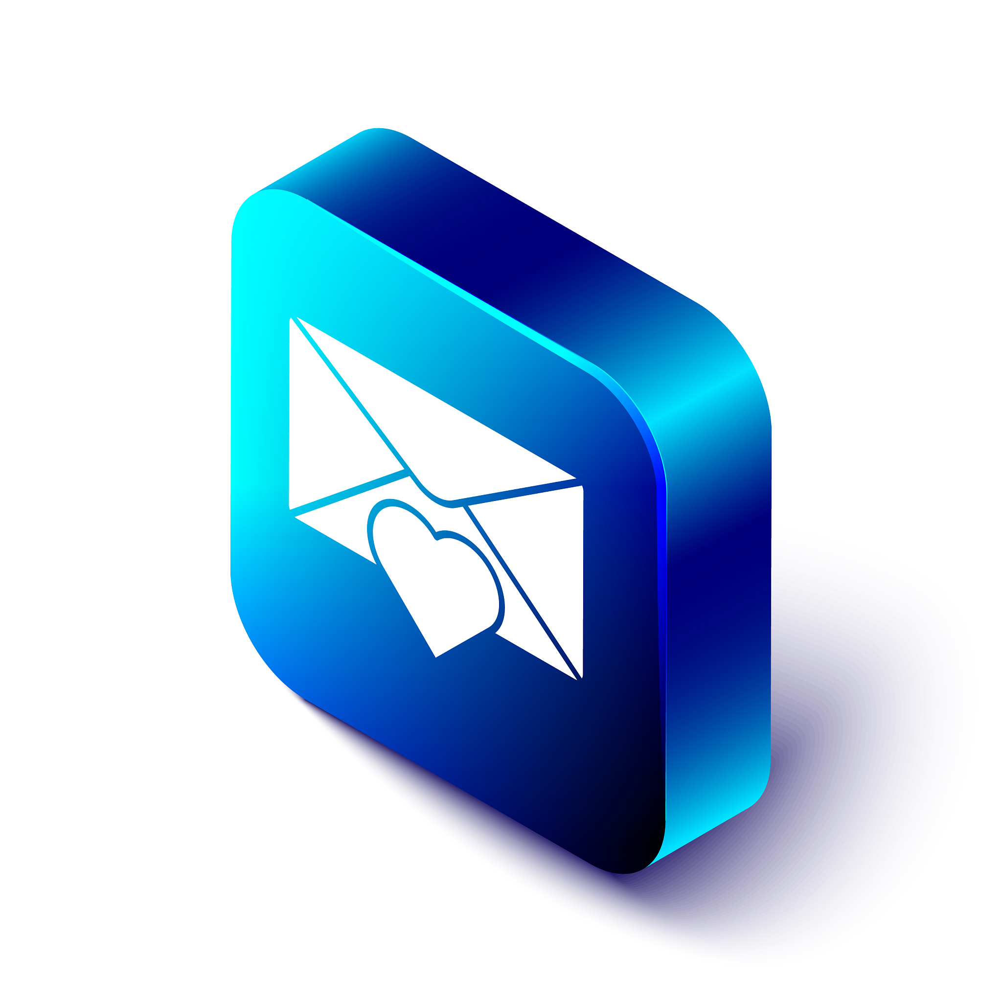 isometric envelope with valentine heart icon