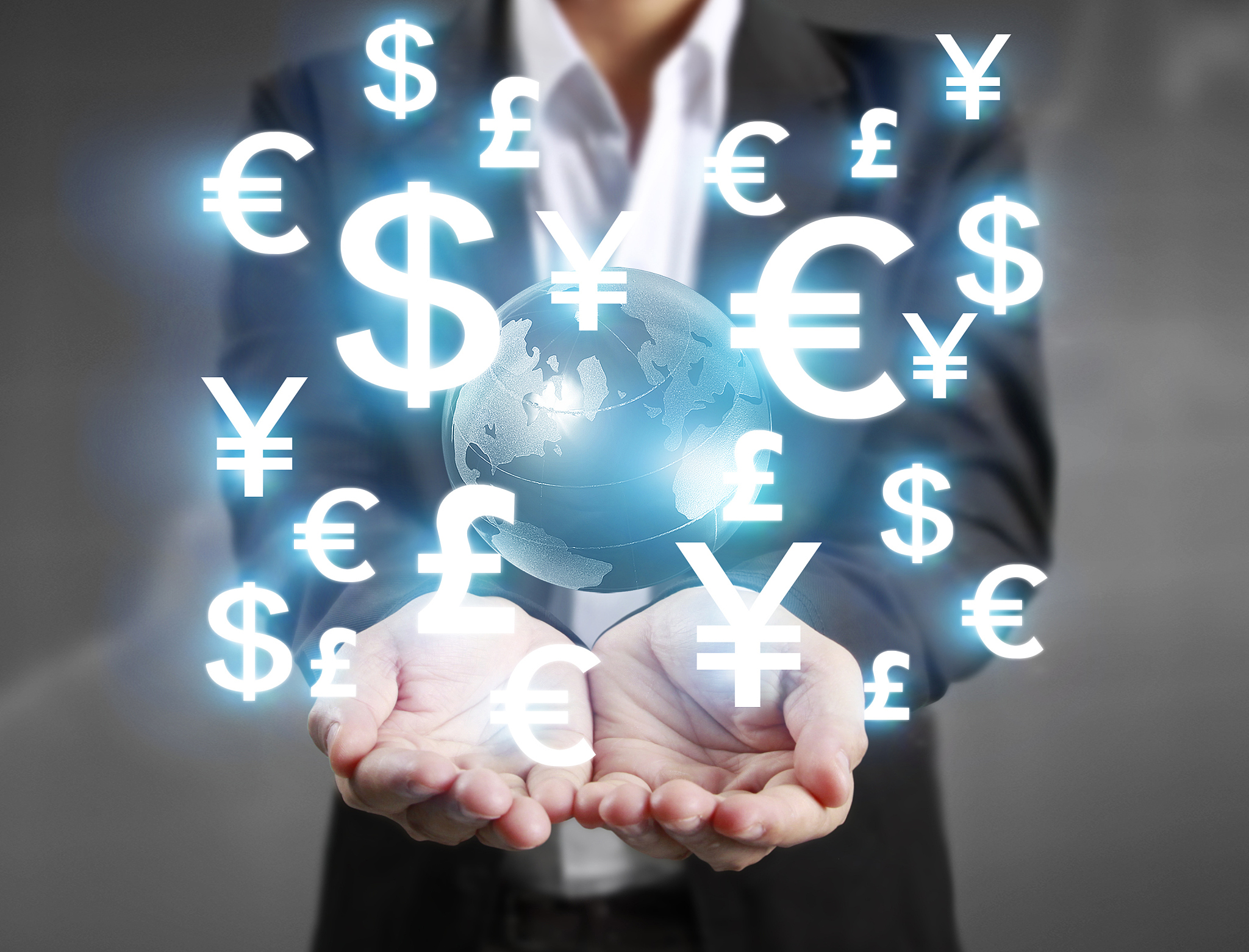 financial symbols coming from hand
