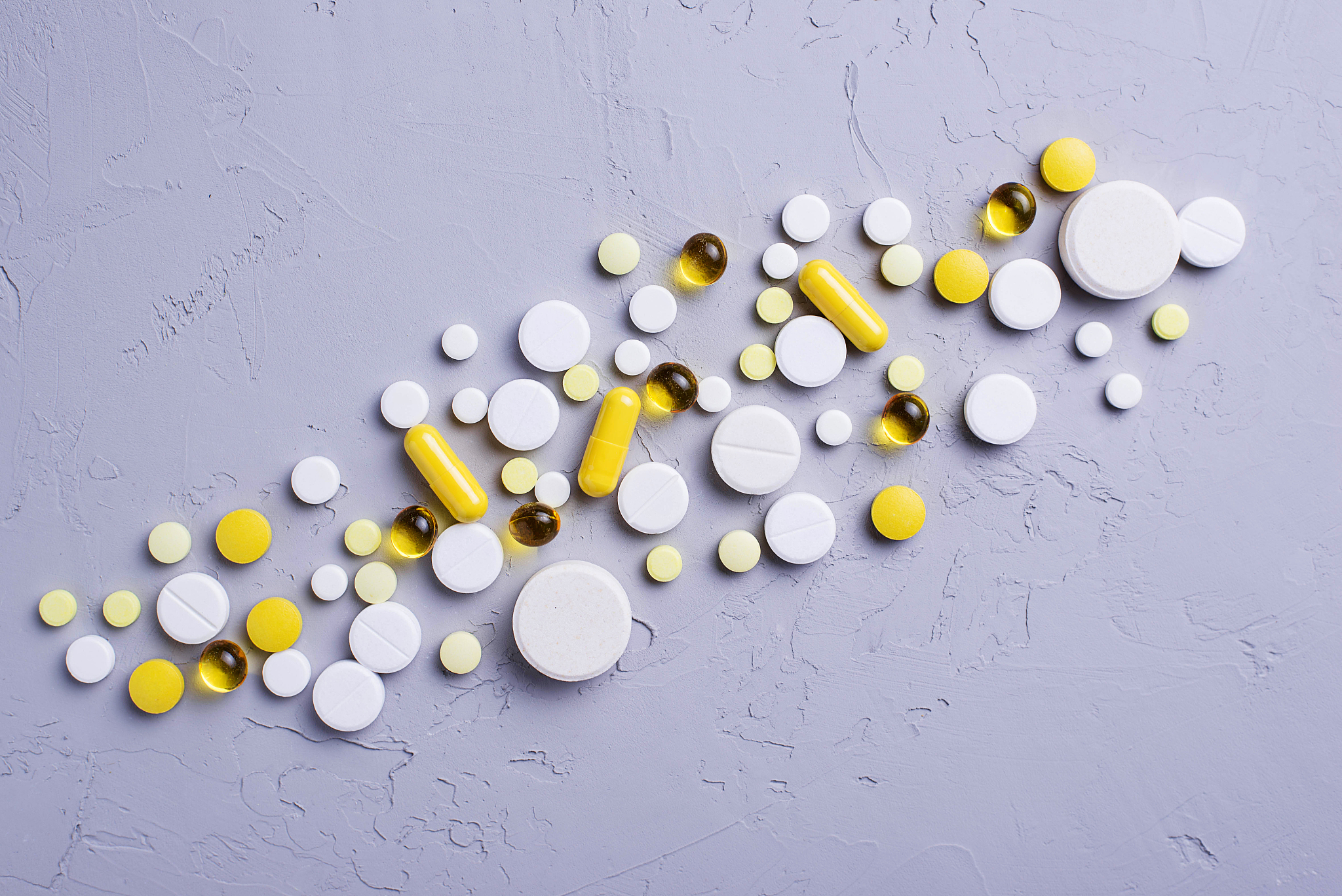 different pills, tablets and capsules. assorted of medicines