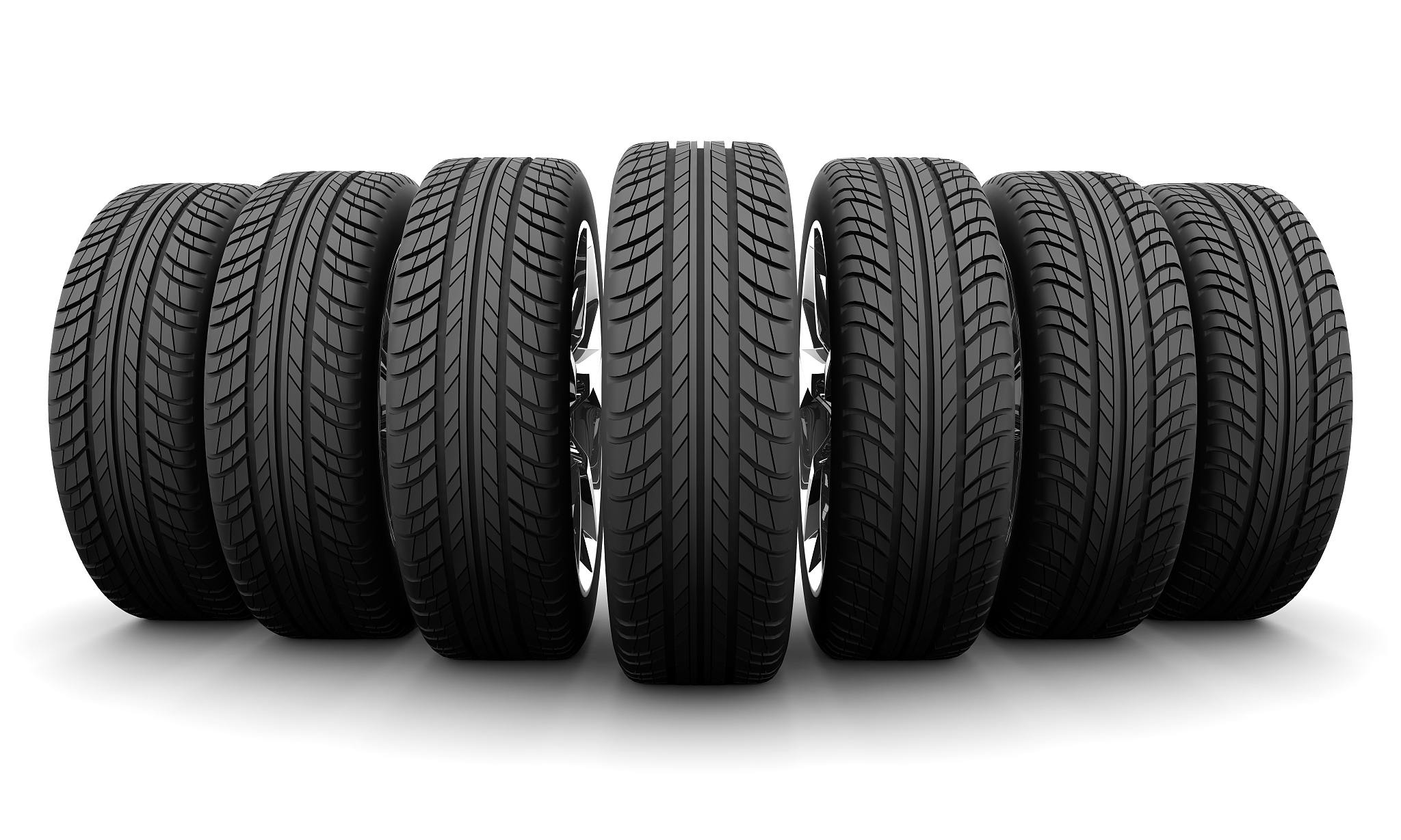 wedge of seven car wheels. isolated on white background