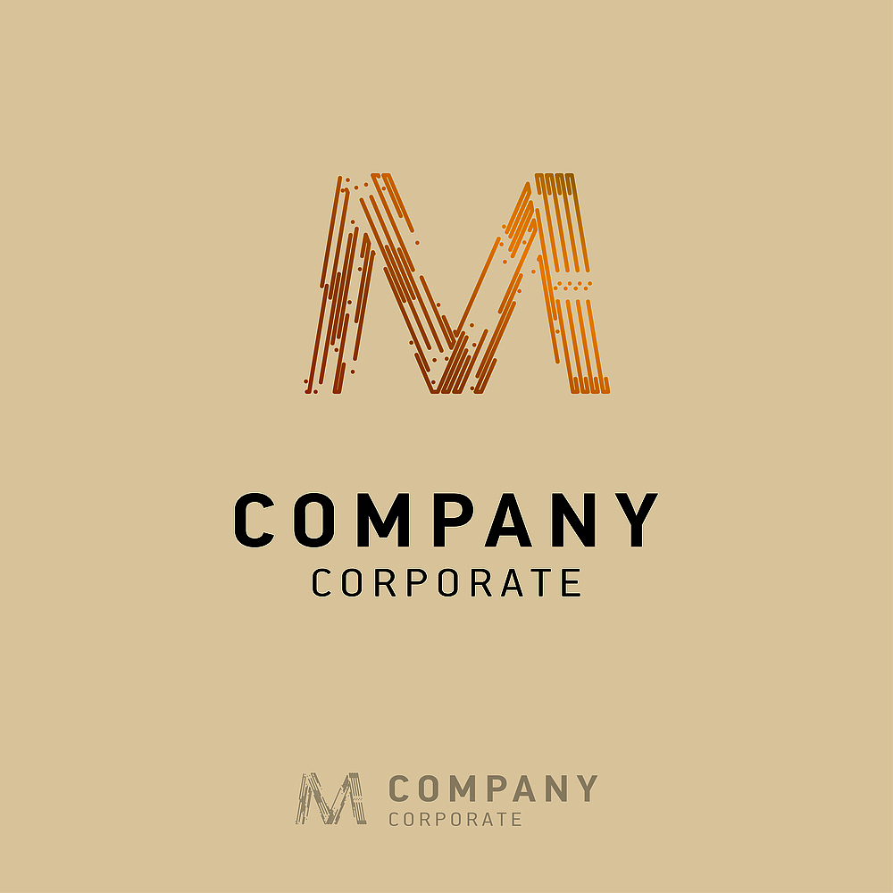 m company logo design with visiting card vector