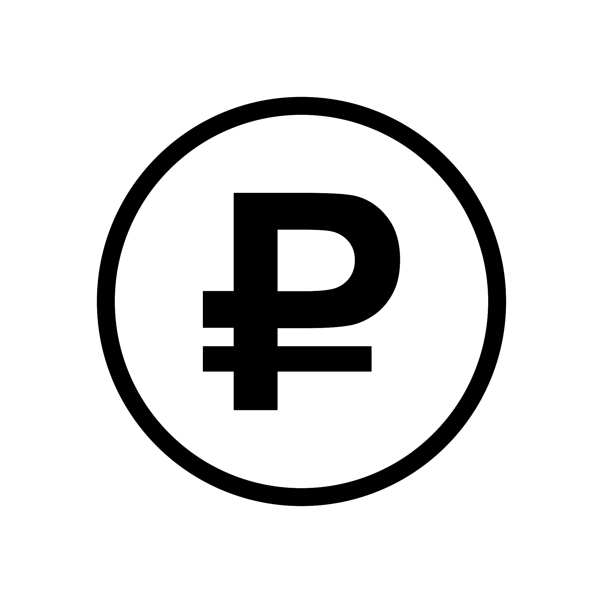 russian ruble coin monochrome black and white icon.