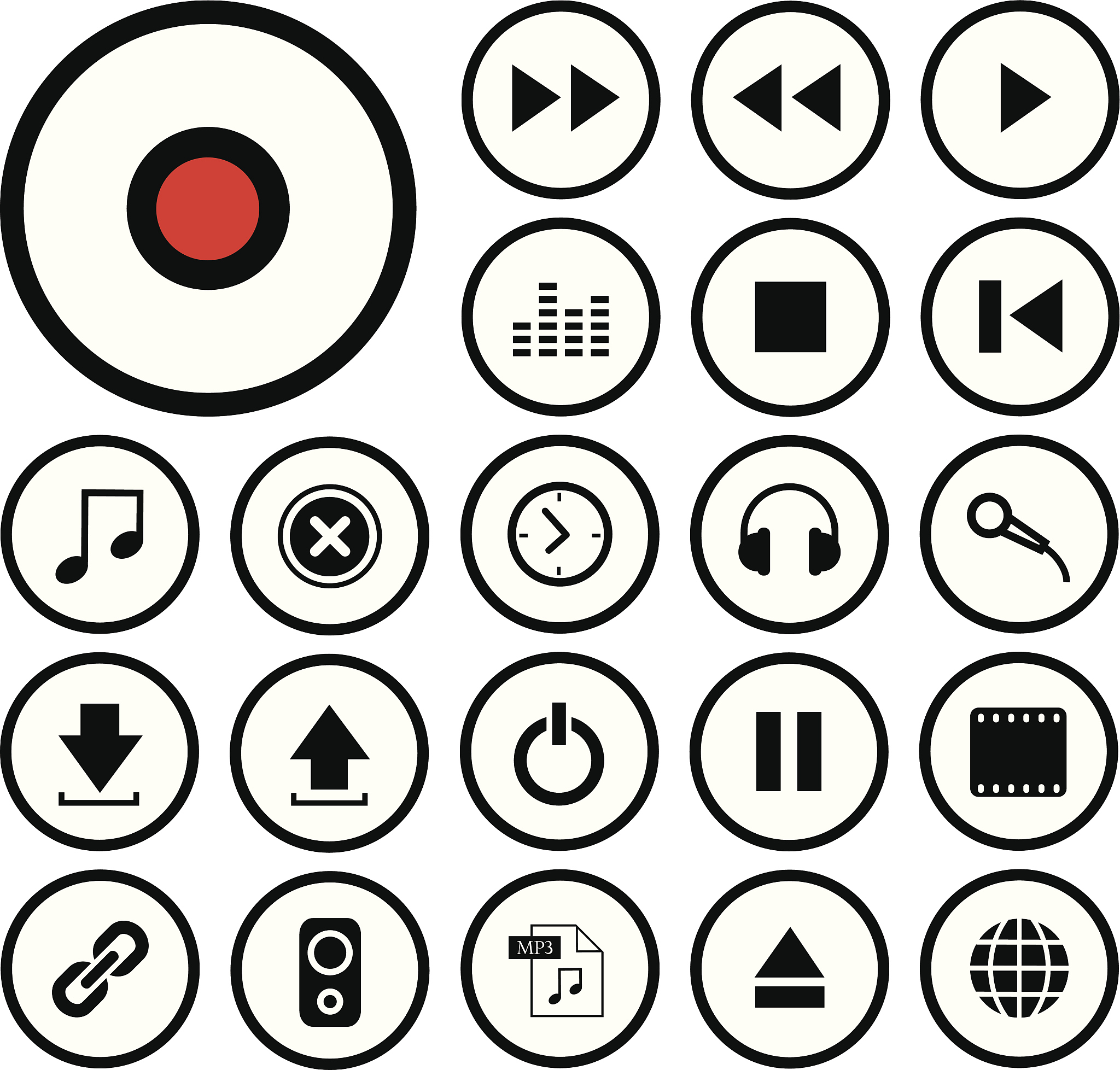 music button icon set
