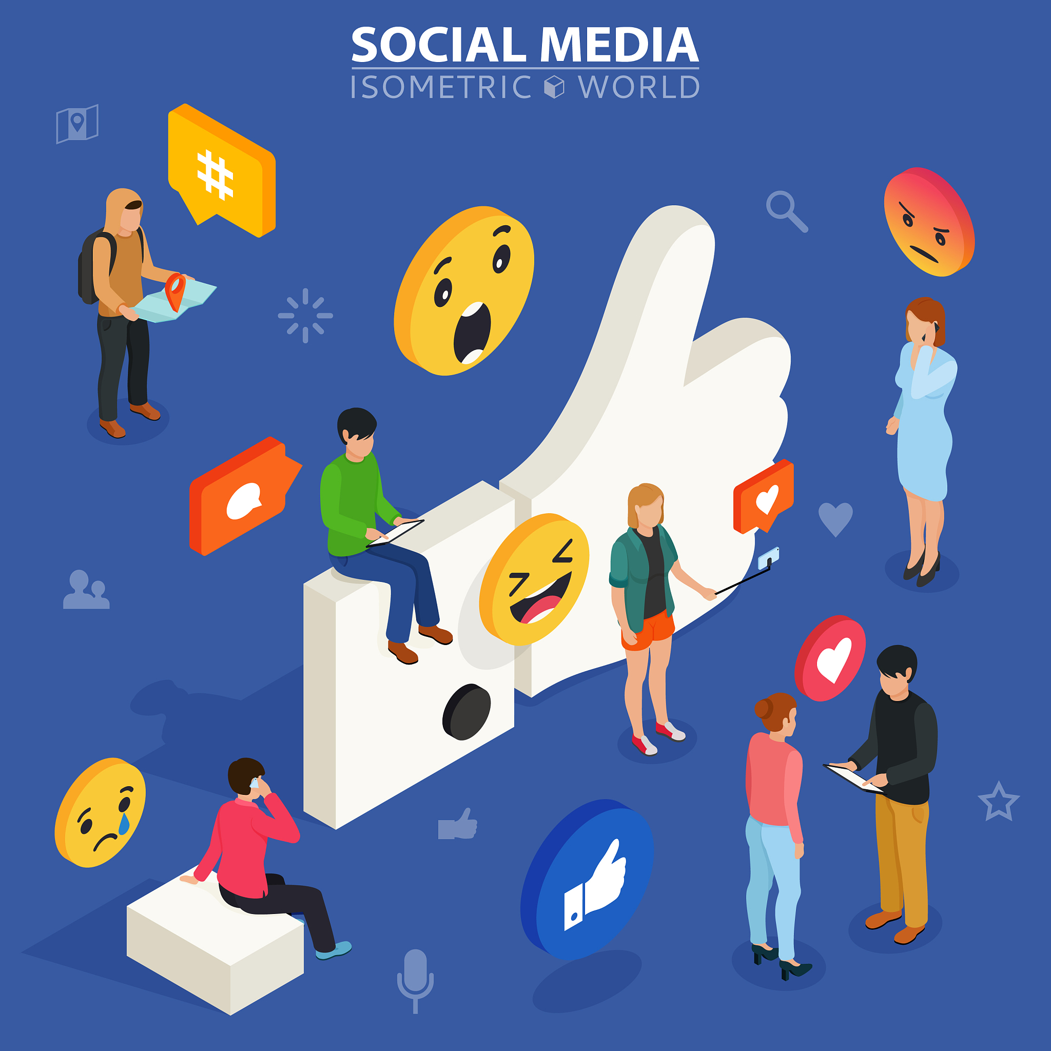 social media isometric concept young people