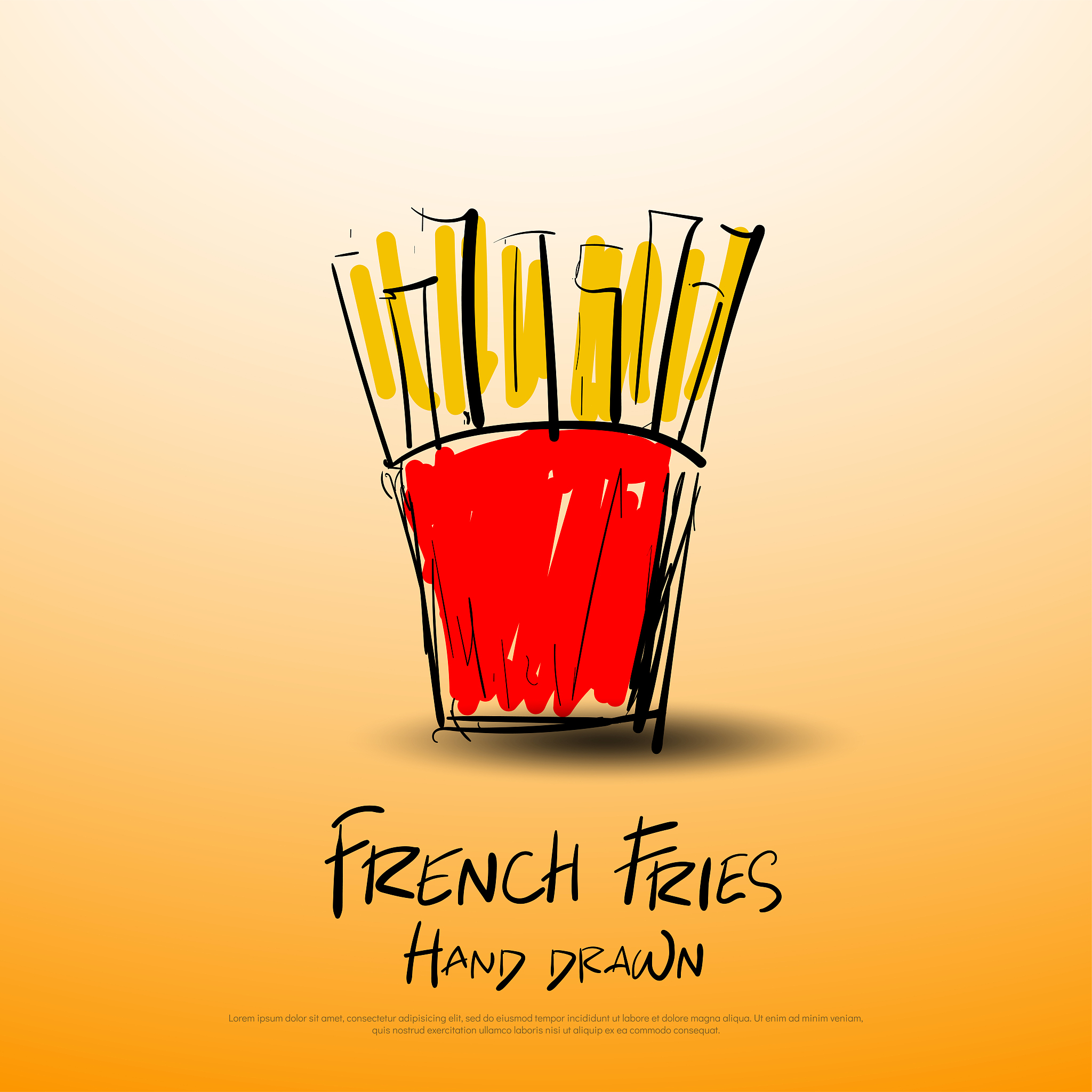 french fries hand drawn junk food watercolor. vector illustrator