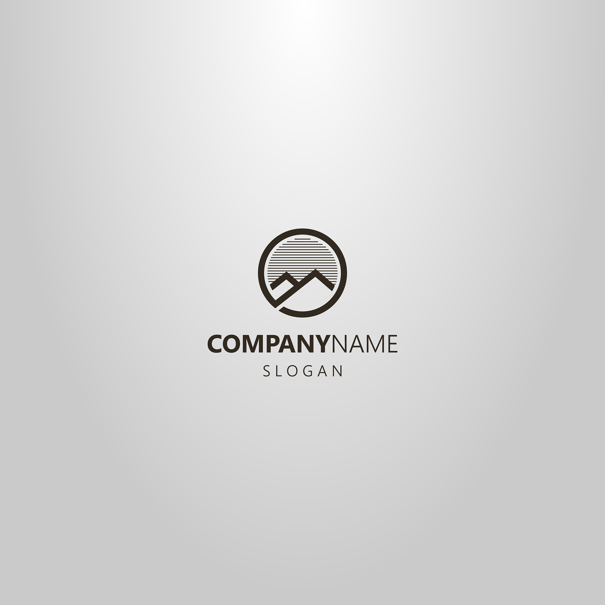 simple vector line art logo of two mountains in a round frame