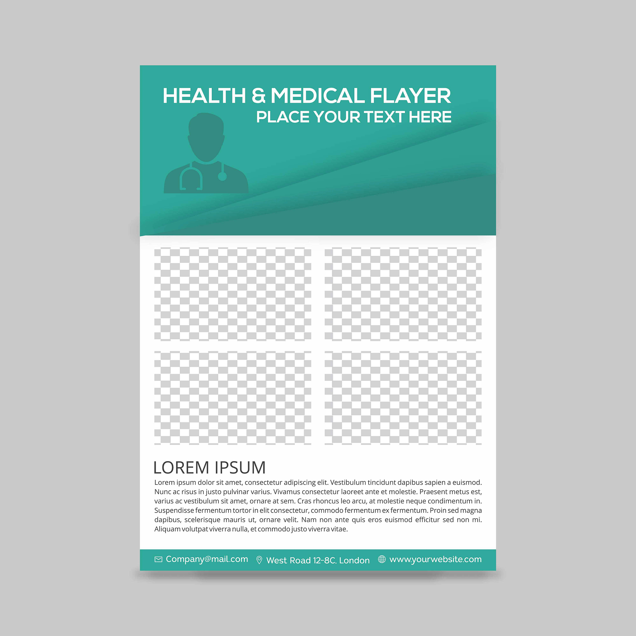 green and white boxes with doctor silhouette medical flyer layou