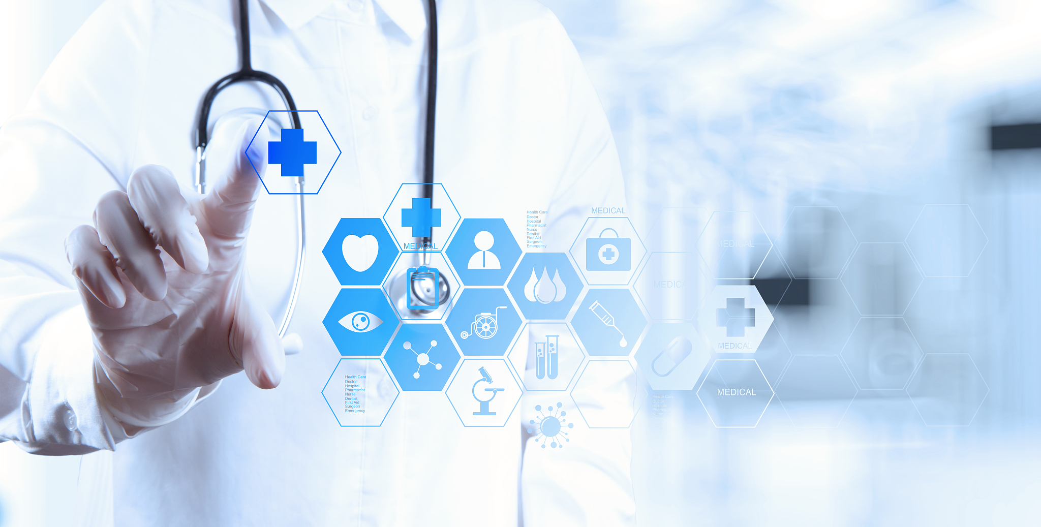 medicine doctor hand working with modern computer interface