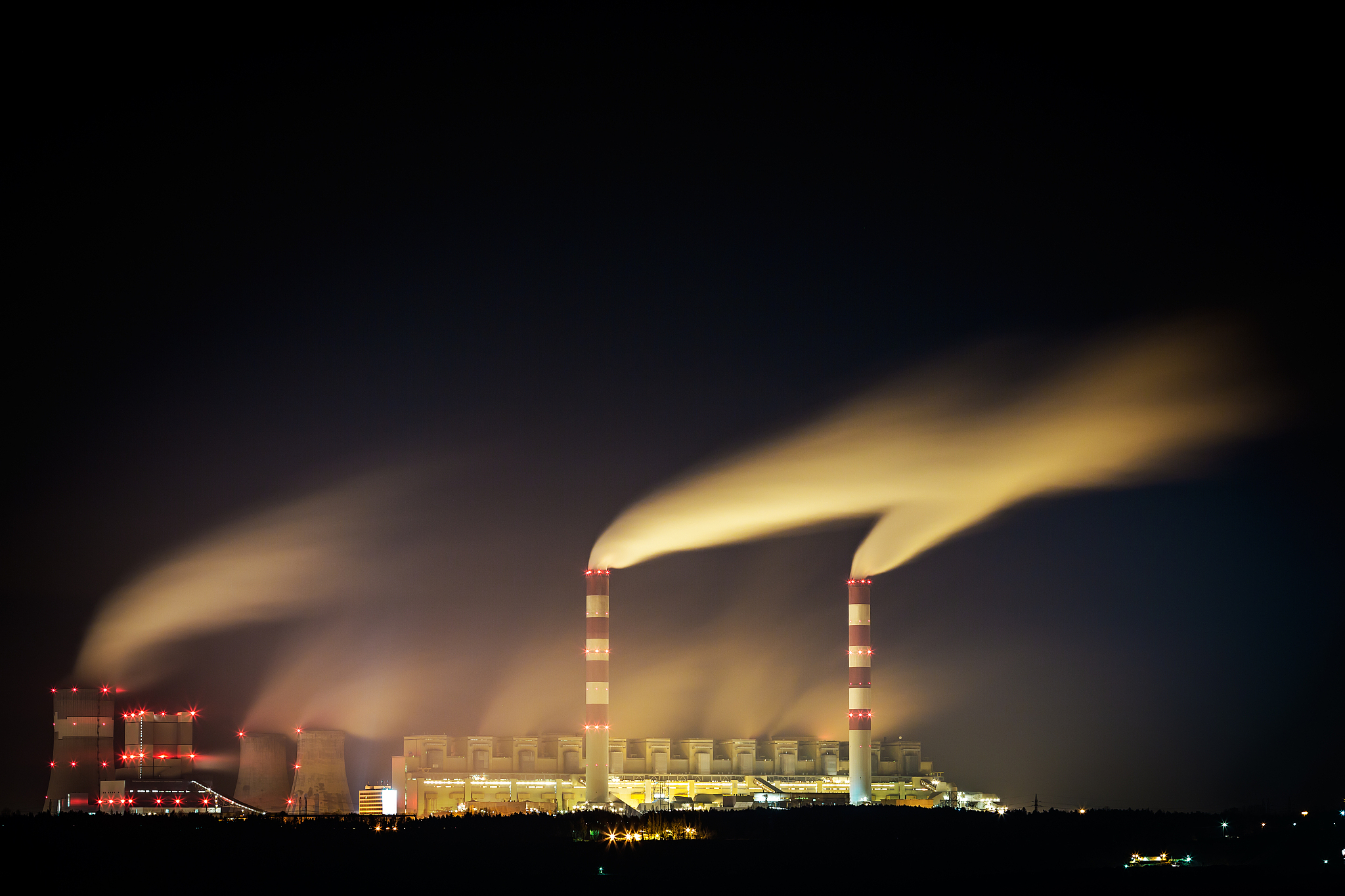 power plant at night.