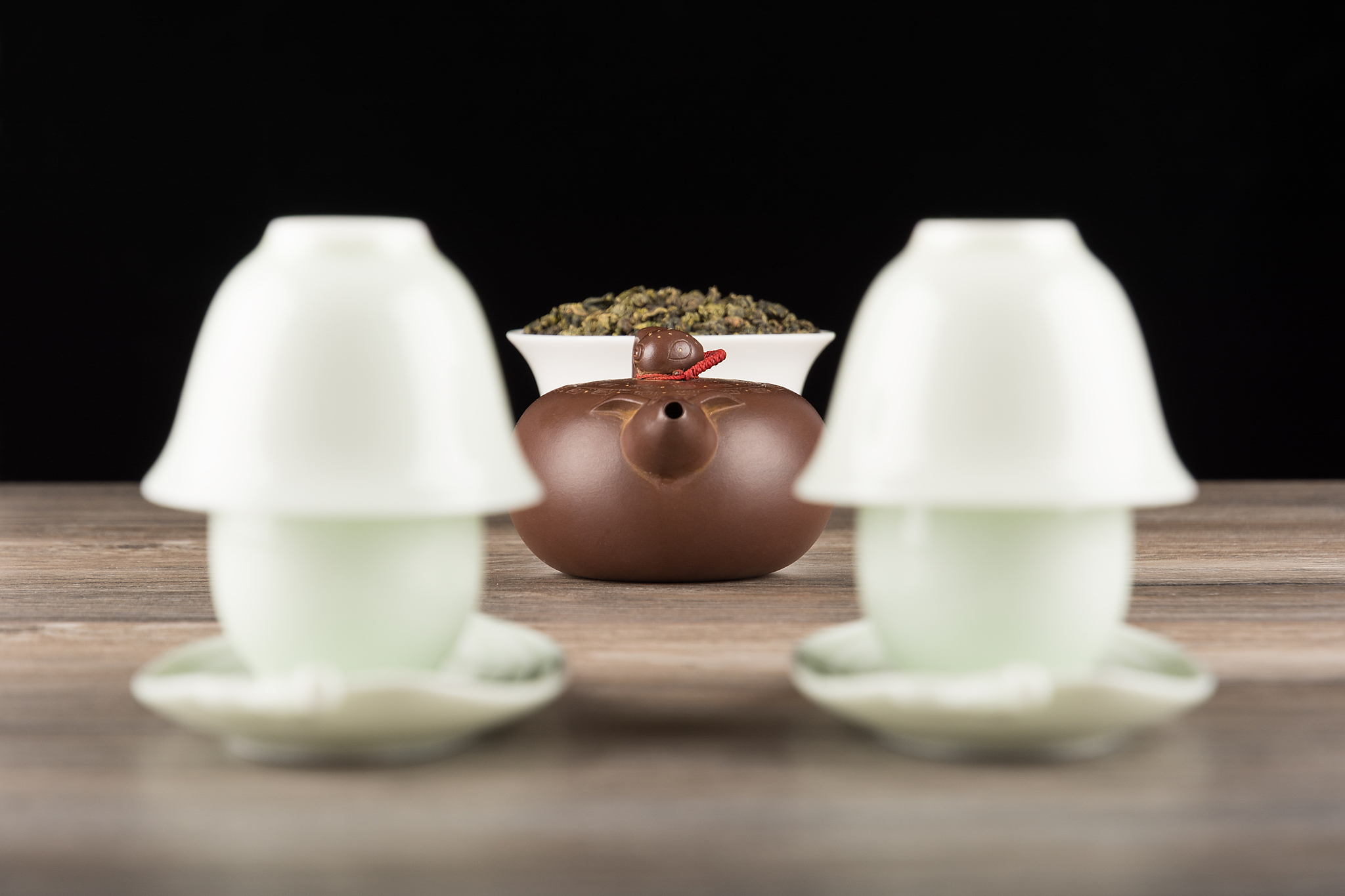 tea set on black background