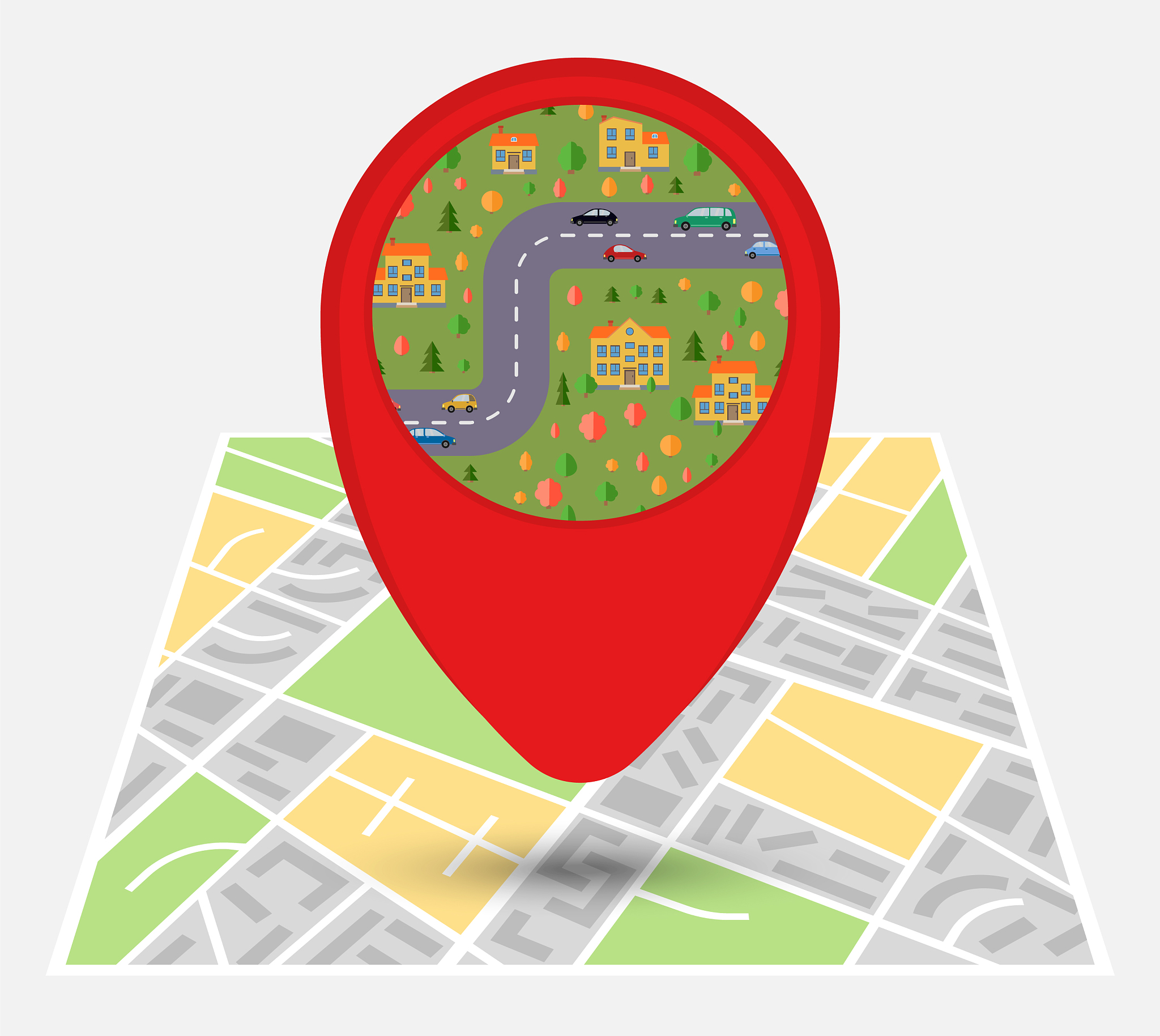 map of an imaginary city with point on the map