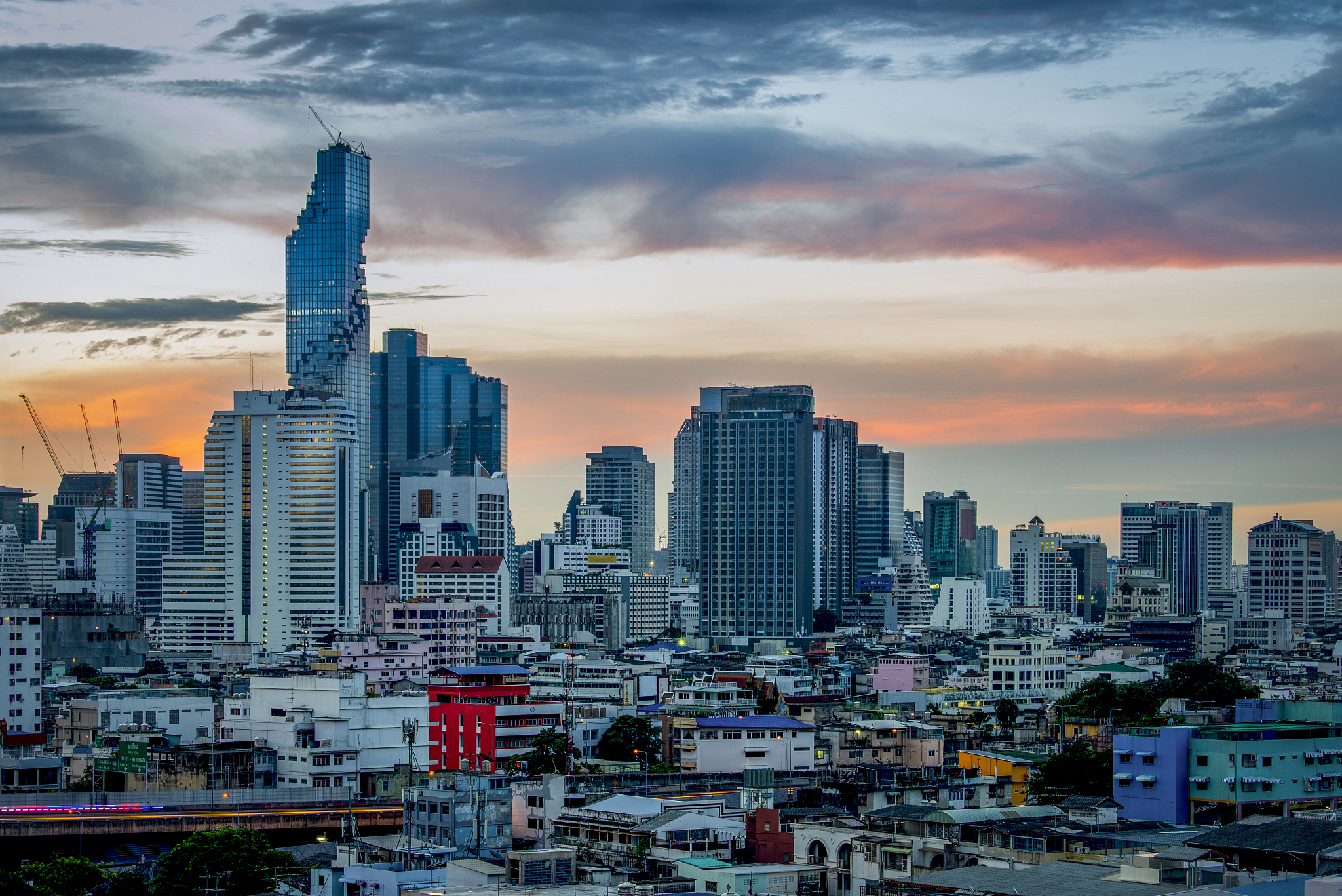 bangkok skyline at twilight, thailand.