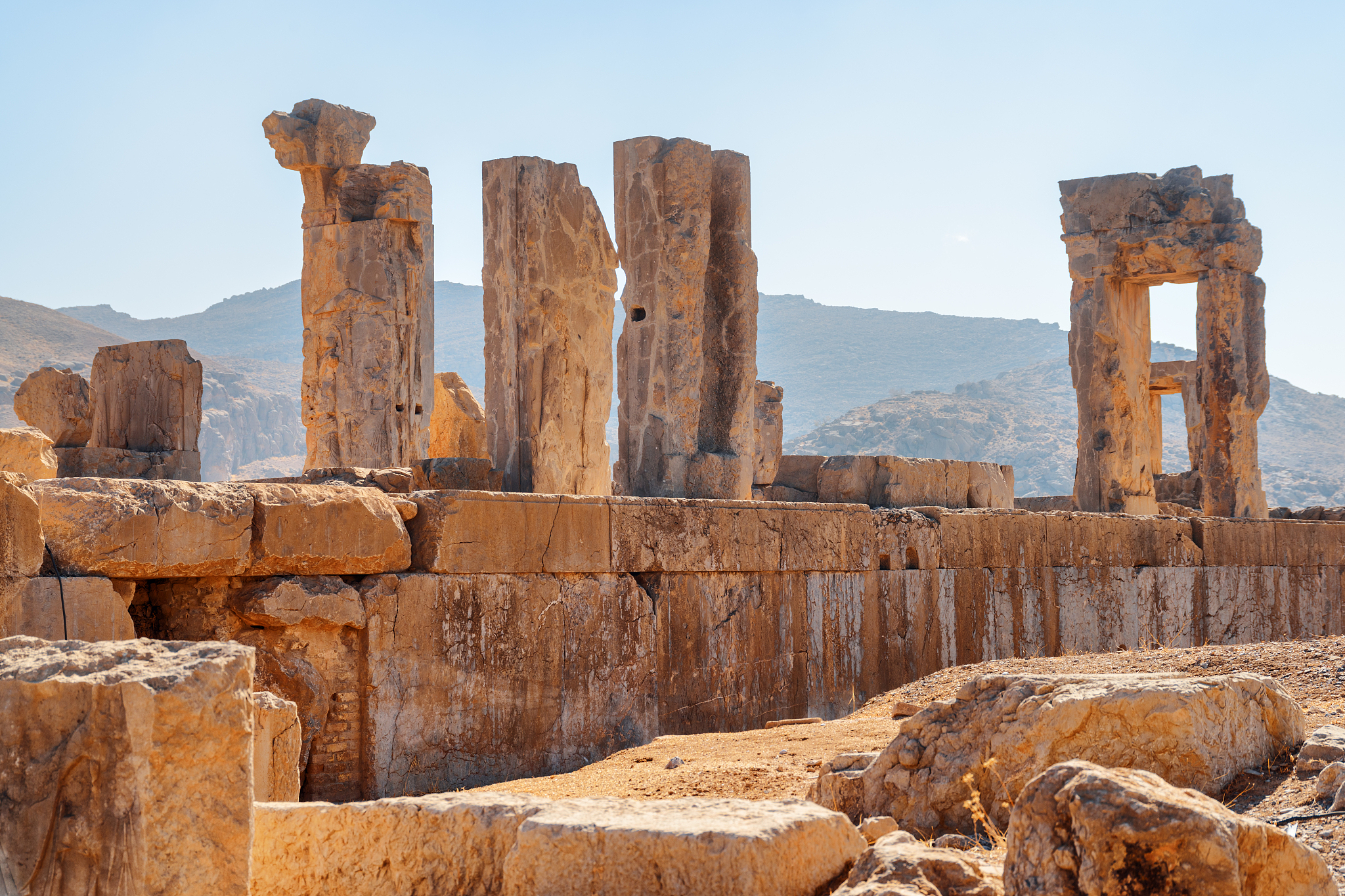 unusual view of scenic ruins in persepolis, iran