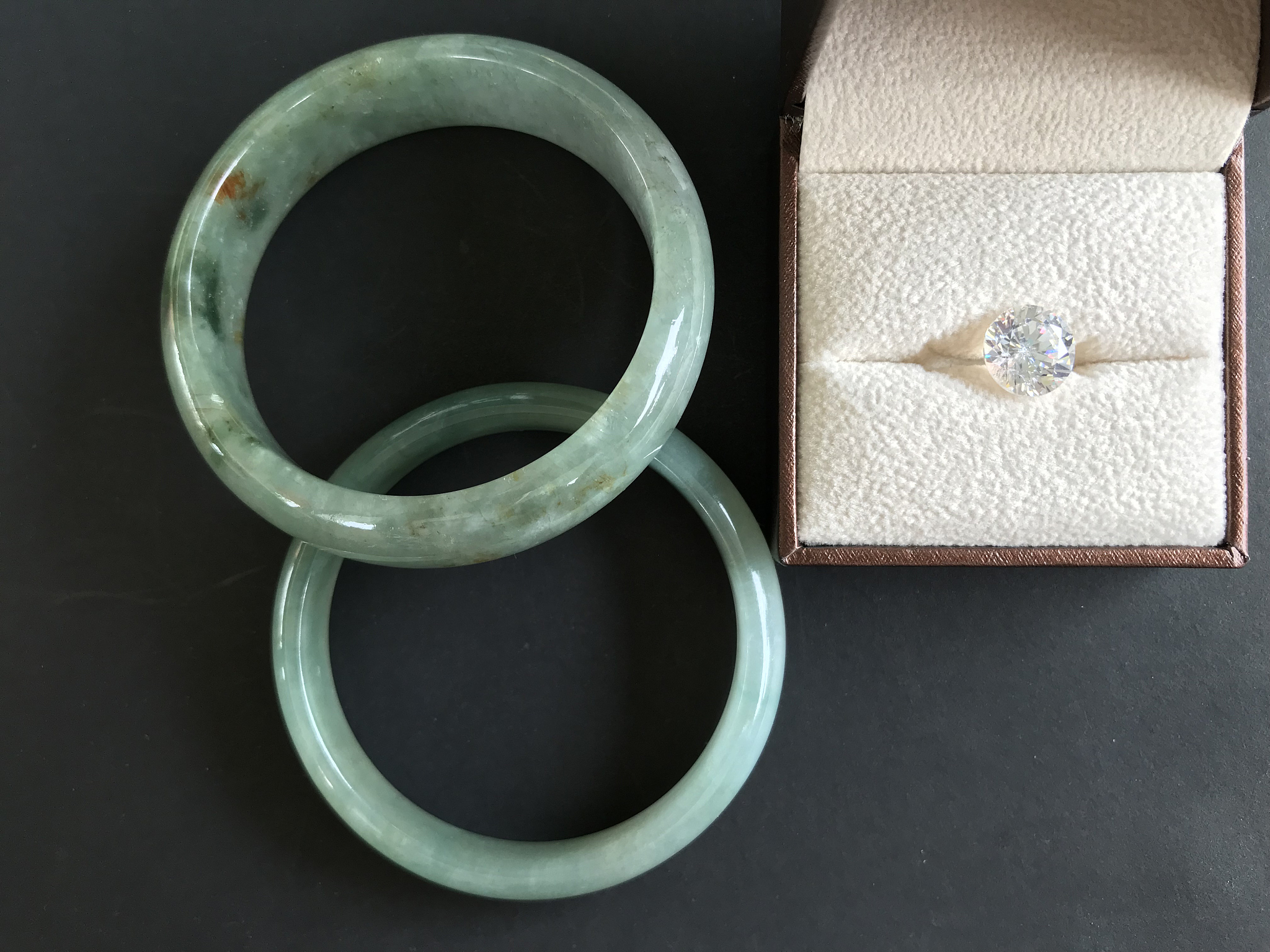 jade bracelet and diamond in the box