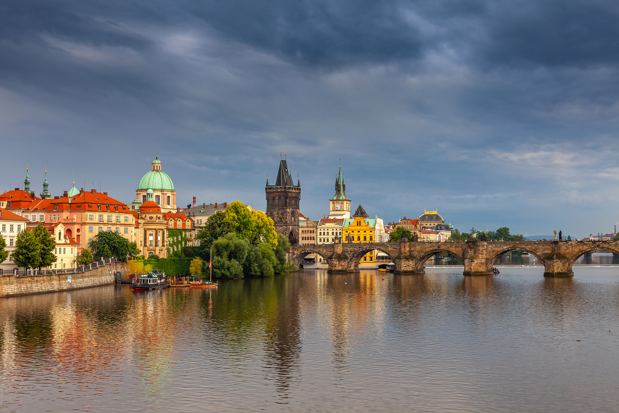 charles bridge on a summer evening, prague, czech republic