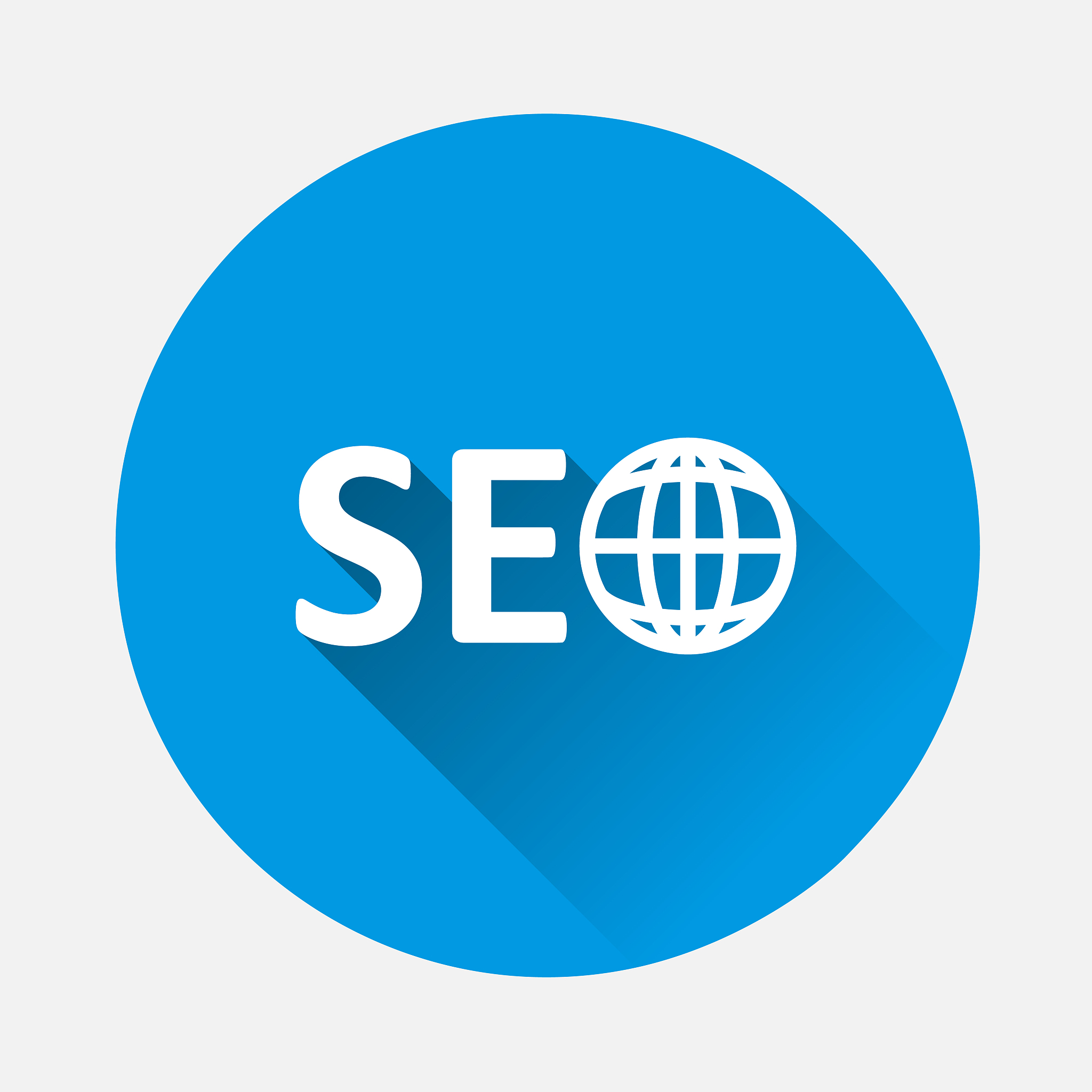 seo target icon on blue background. flat image with long shadow.