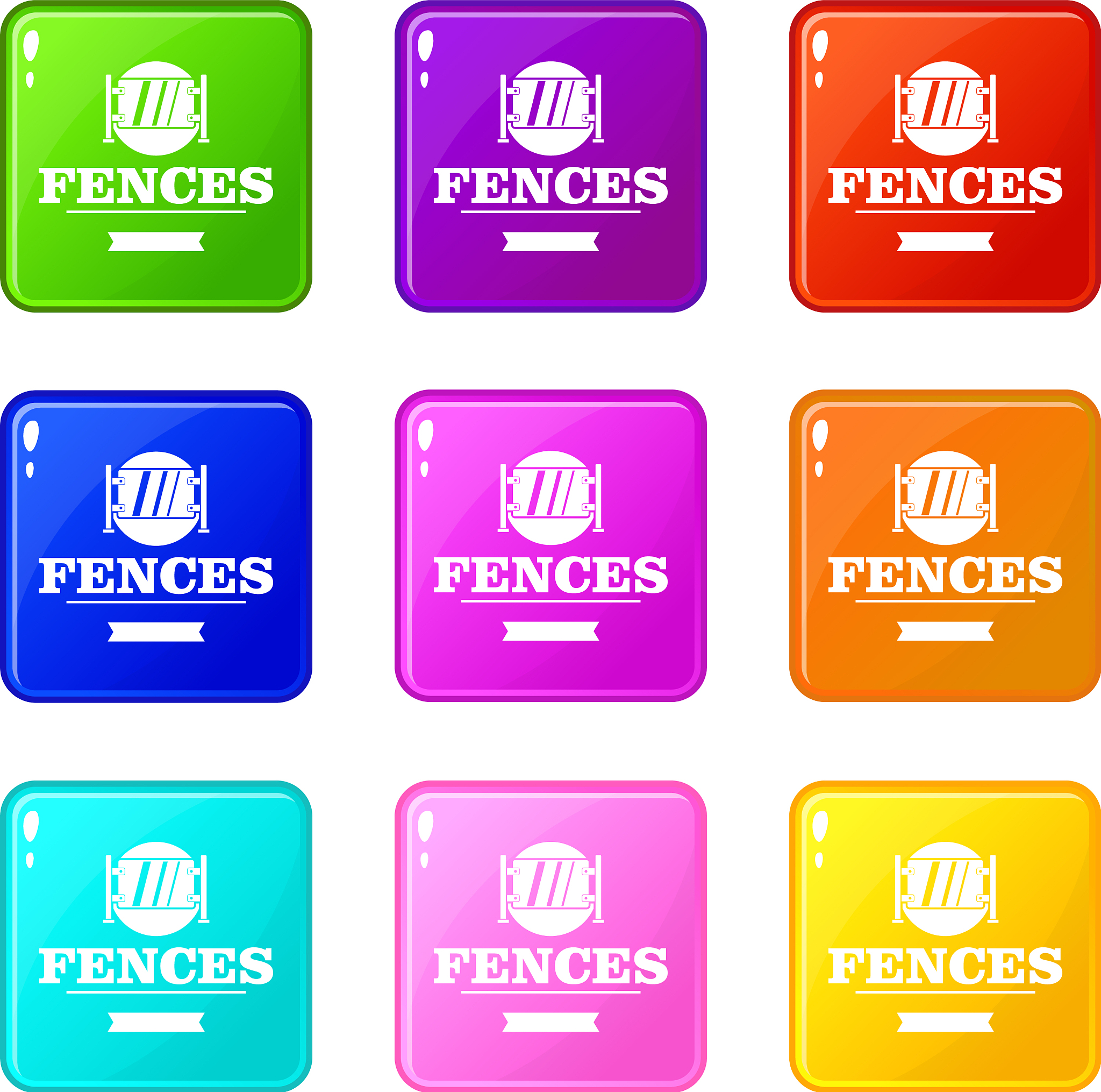 fence glass icons set 9 color collection