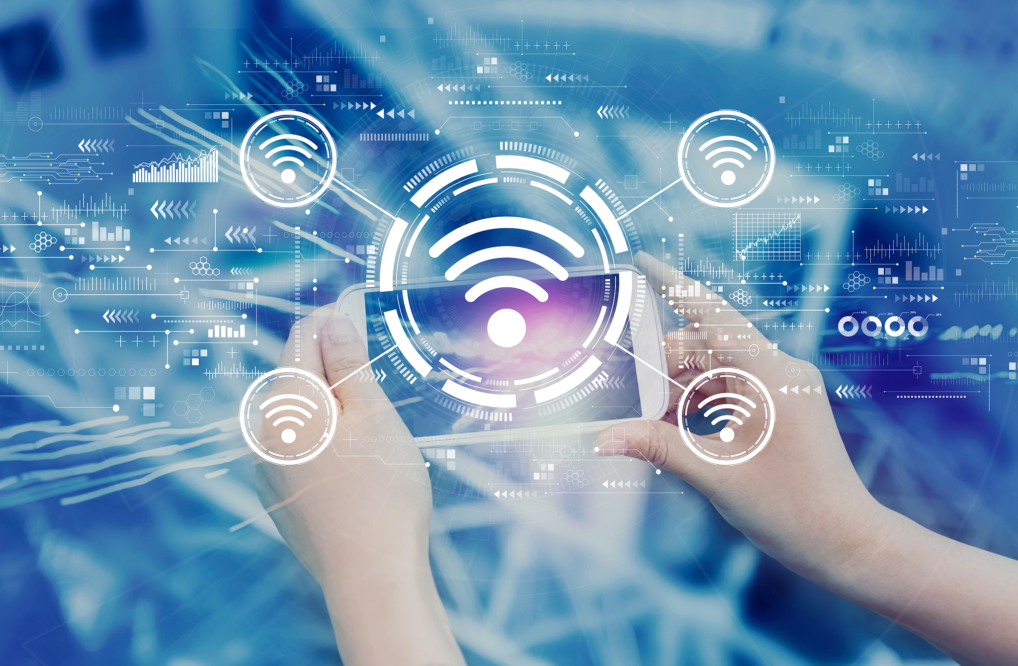 wifi theme with person using smartphone