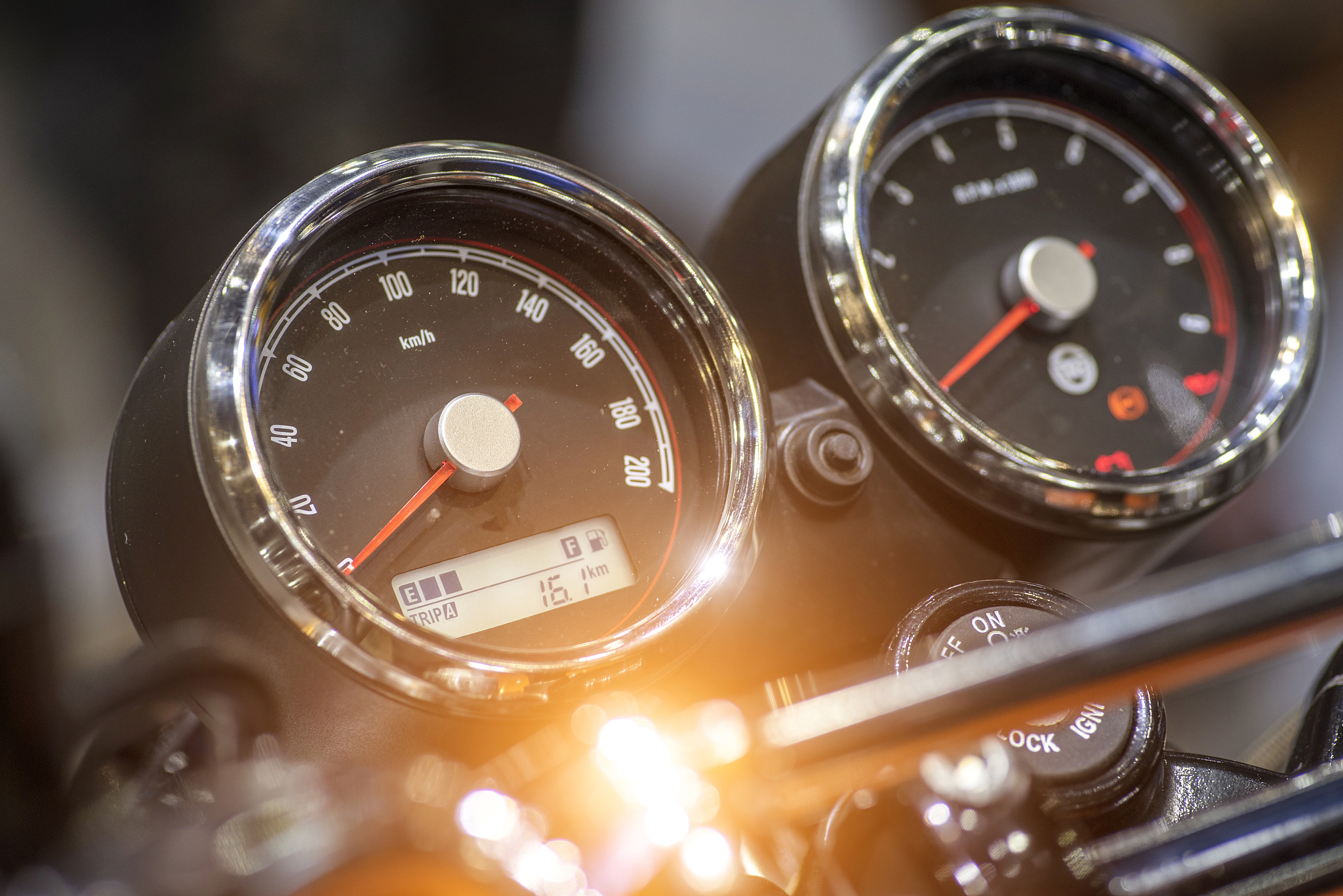 old miles of motorcycles.close up dashboard of mileage motorcycl