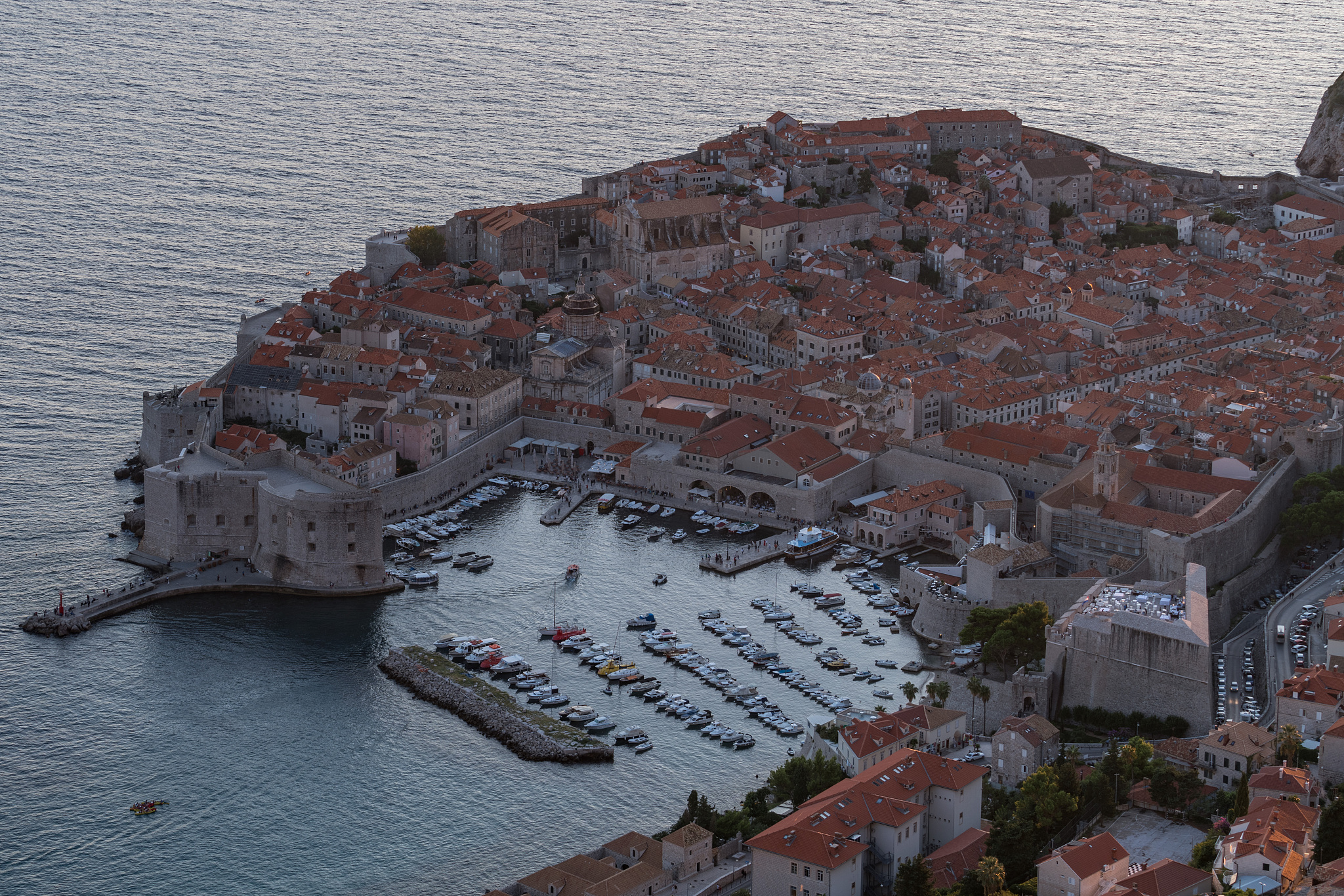 aerial view of the sunset and night view with ancient buildings 