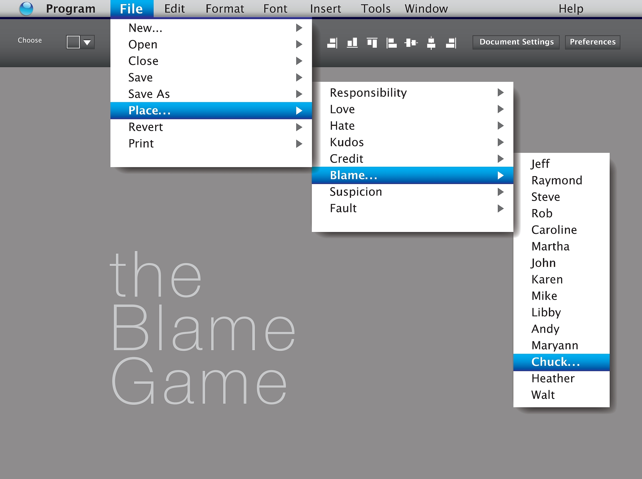 a blame game is played in this computer interface